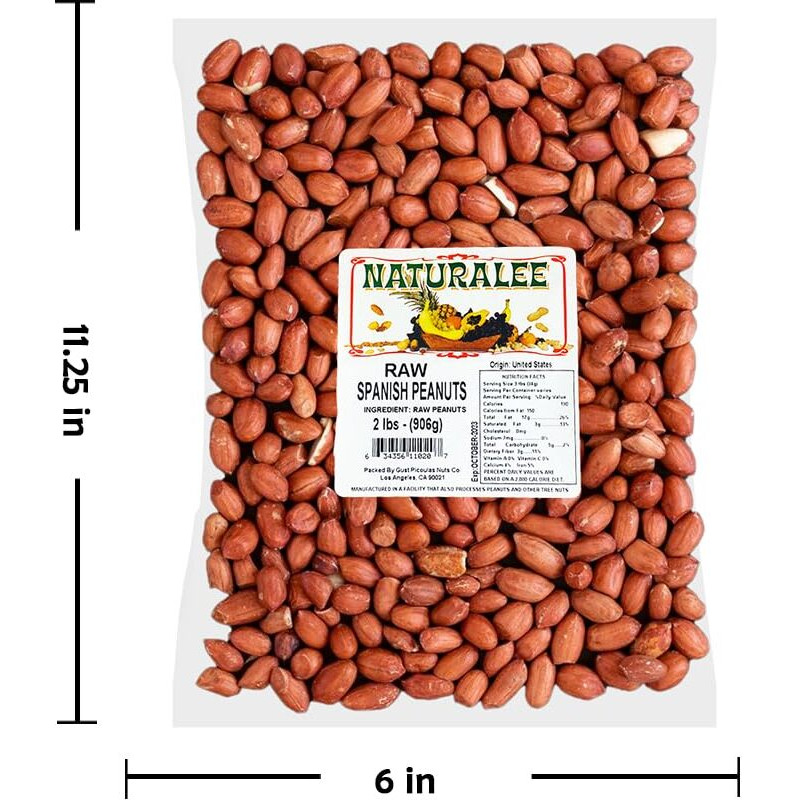 Naturalee Peanuts, Raw Whole Spanish Redskin 2 Lbs - Raw, Unsalted - Heart Health, High Protein, Vegan, Natural