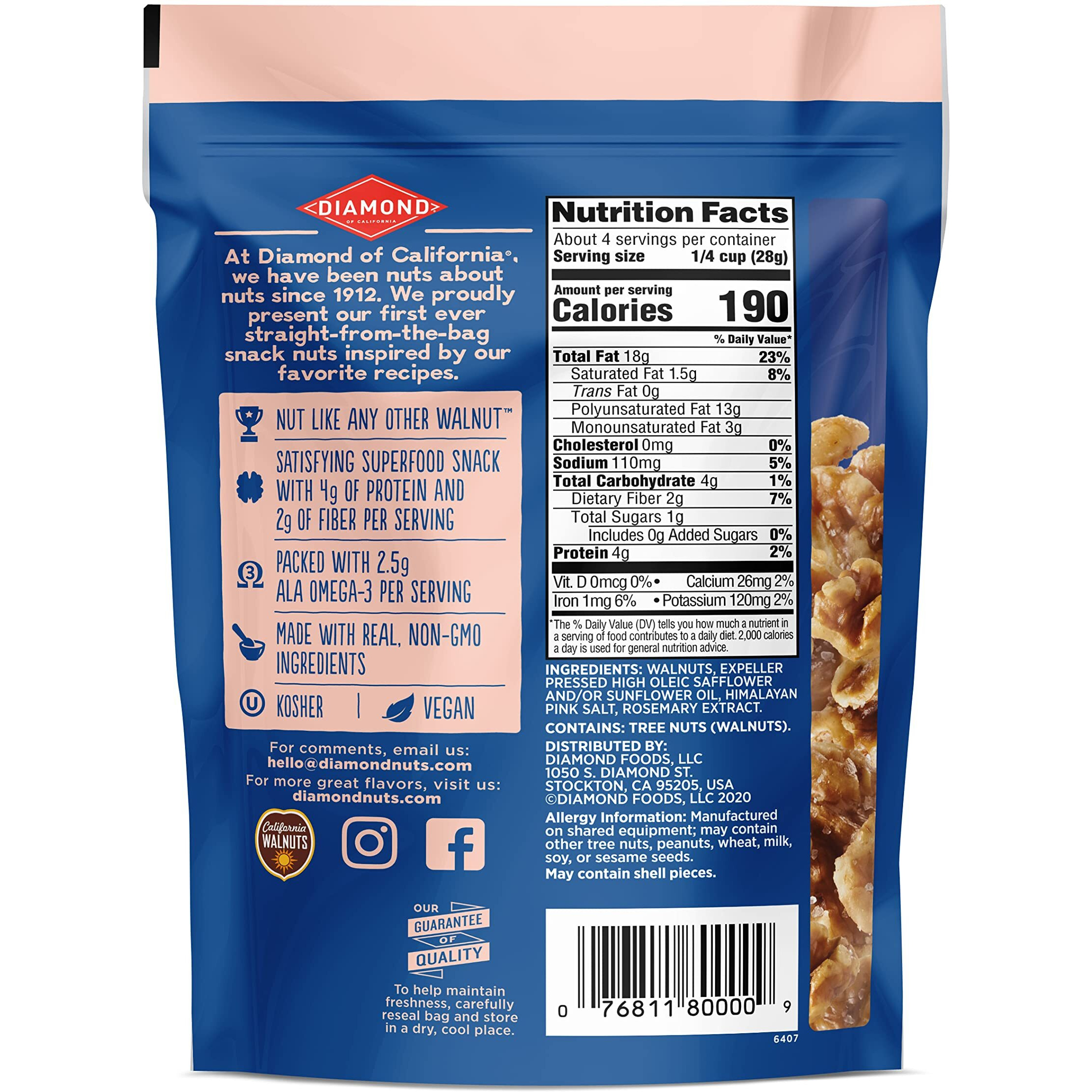 Diamond Of California Himalayan Pink Salt Walnuts, 4 Oz, 4 Pack