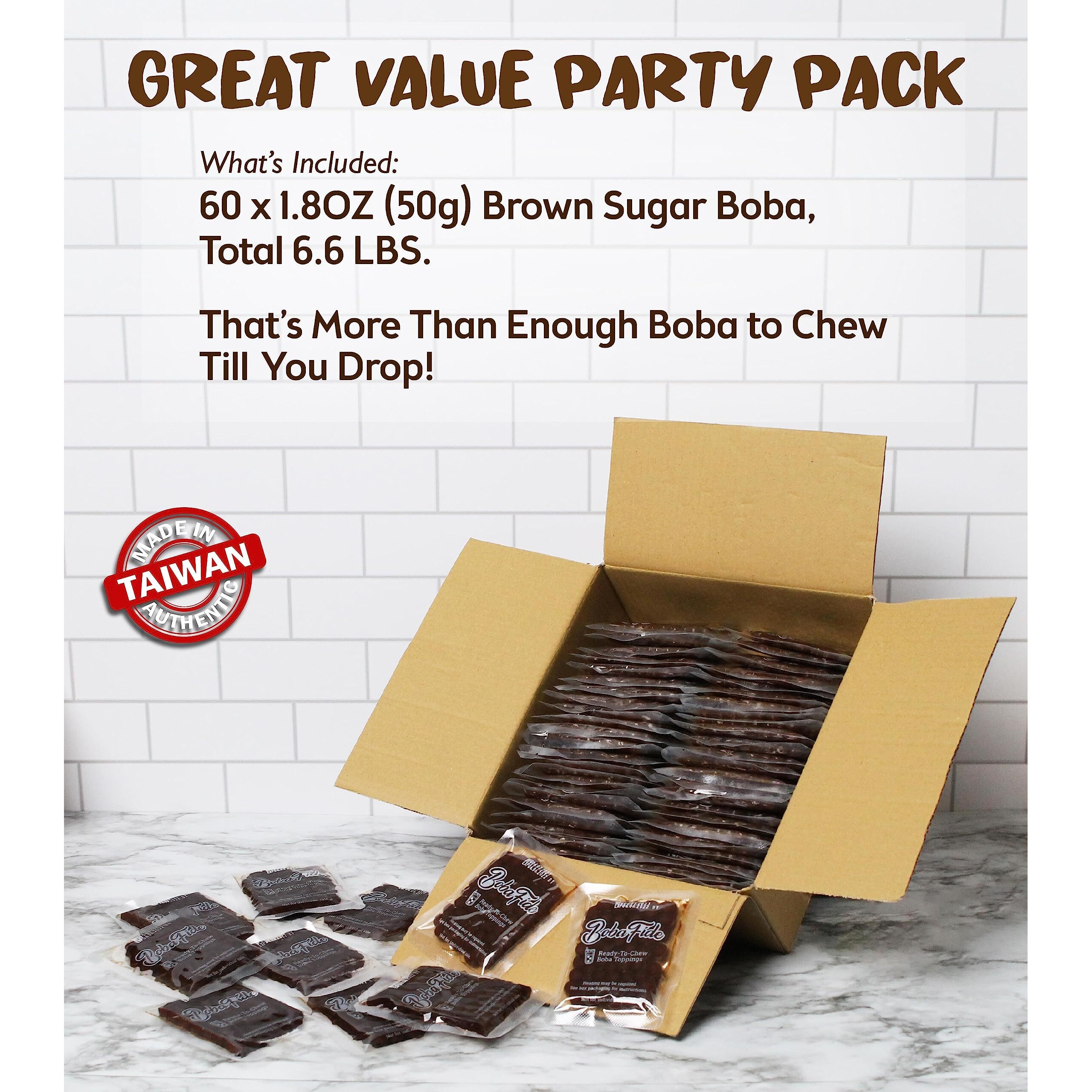 Boba Fide Instant Brown Sugar Boba Tapioca Pearls Bulk, 60 Packets Of Black Tapioca Pearls In Brown Sugar Syrup For Boba Bubble Milk Tea Kit, Ready In 25 Sec, No Preservatives, Gluten, Or Corn Syrup