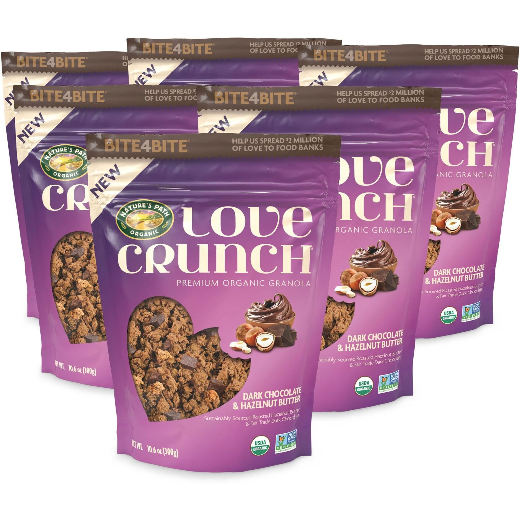 Love Crunch Organic Dark Chocolate And Hazelnut Butter Granola 10.6 Ounce Pouch (Pack Of 6)