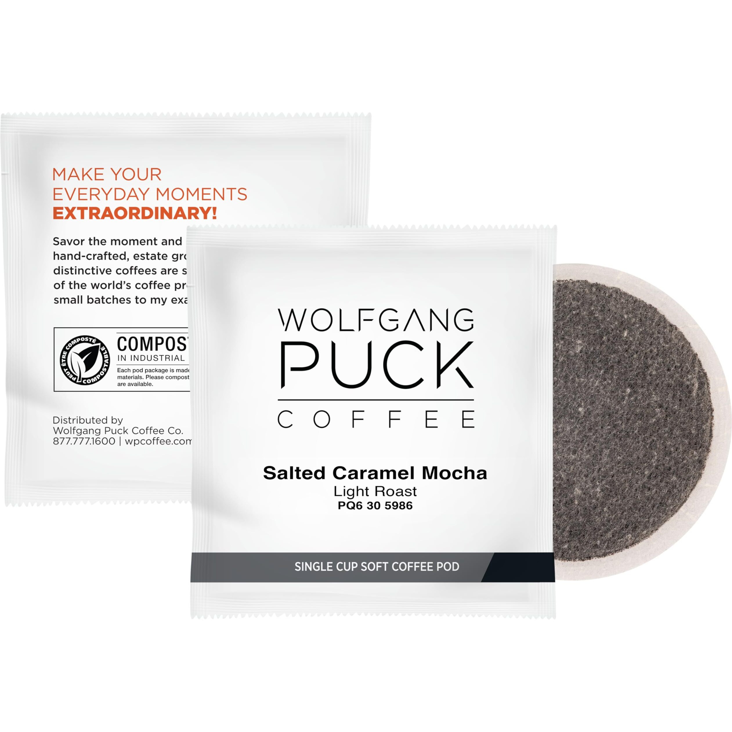Wolfgang Puck Coffee Soft Pods, Salted Caramel Mocha, 18 Count (Pack Of 6)
