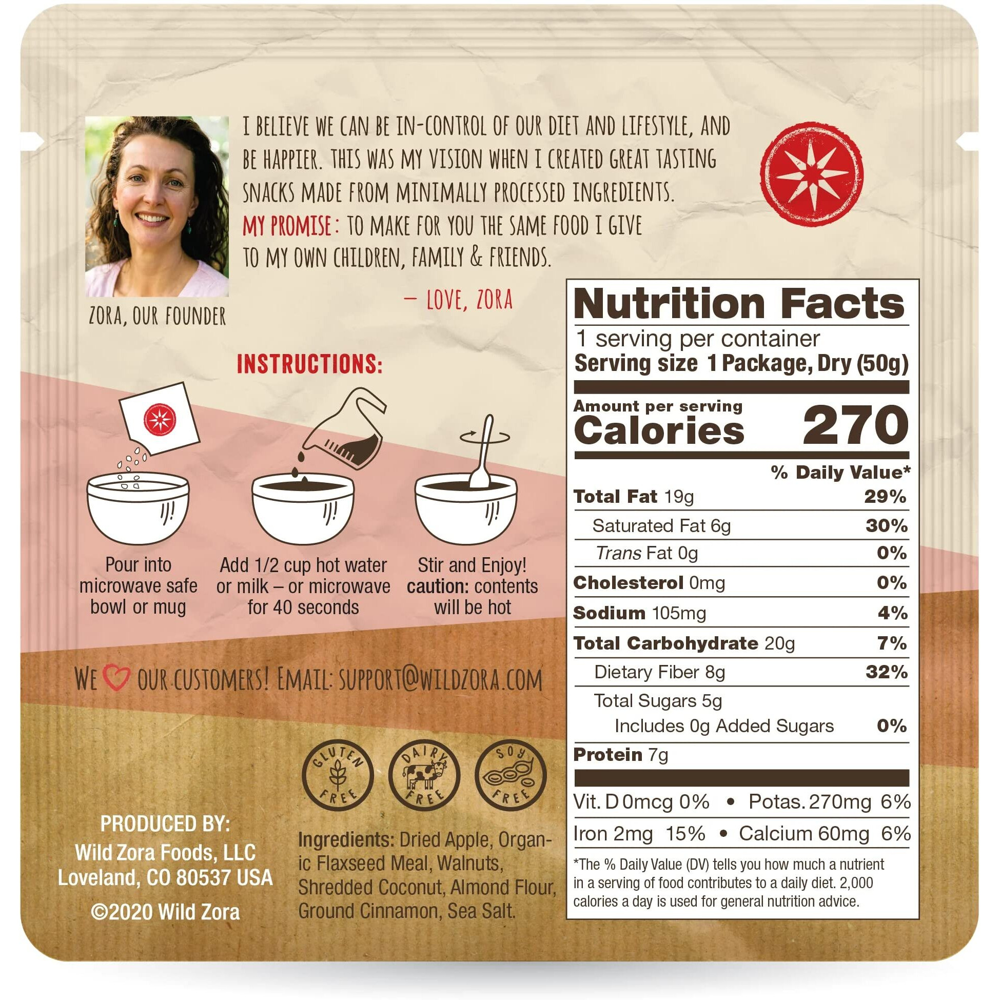 Wild Zora Instant Grain-Free Hot Cereal - Tasty Paleo Friendly Cereals, Instant Hot Meal, Breakfast To Go, Oatmeal Substitute, No Added Sugar, Grain, Dairy, Or Soy, Gluten Free, 5-Pack Variety