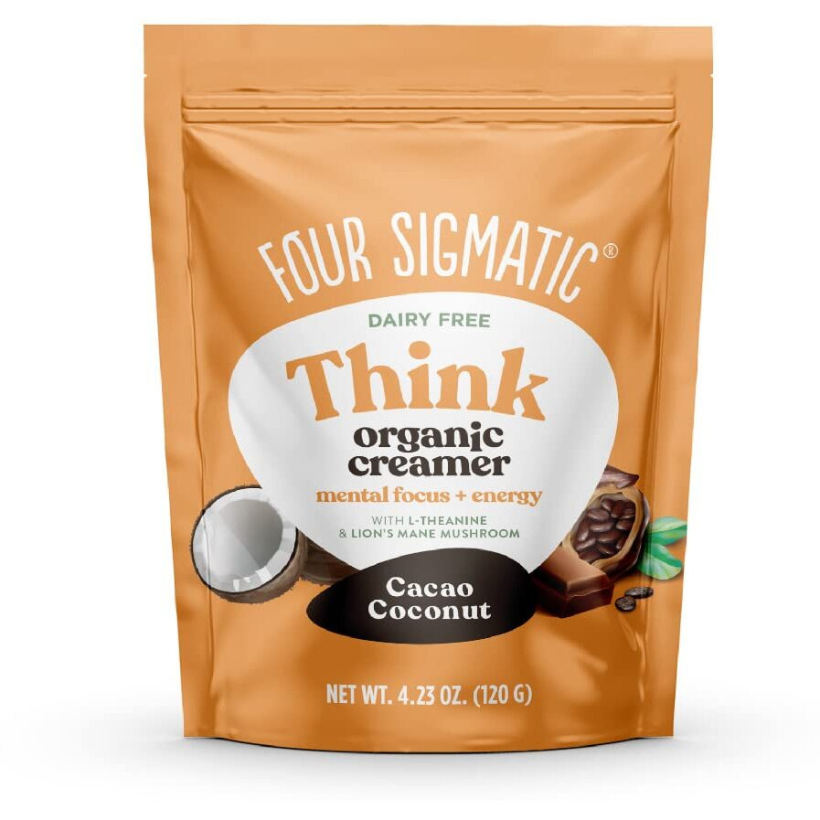 Think Cacao Coconut Coffee Creamer By Four Sigmatic | Chocolate Organic Coffee Creamer With Lions Mane And L-Theanine | Powdered Coconut Creamer | Non Dairy Creamer Powder | 4.23 Oz