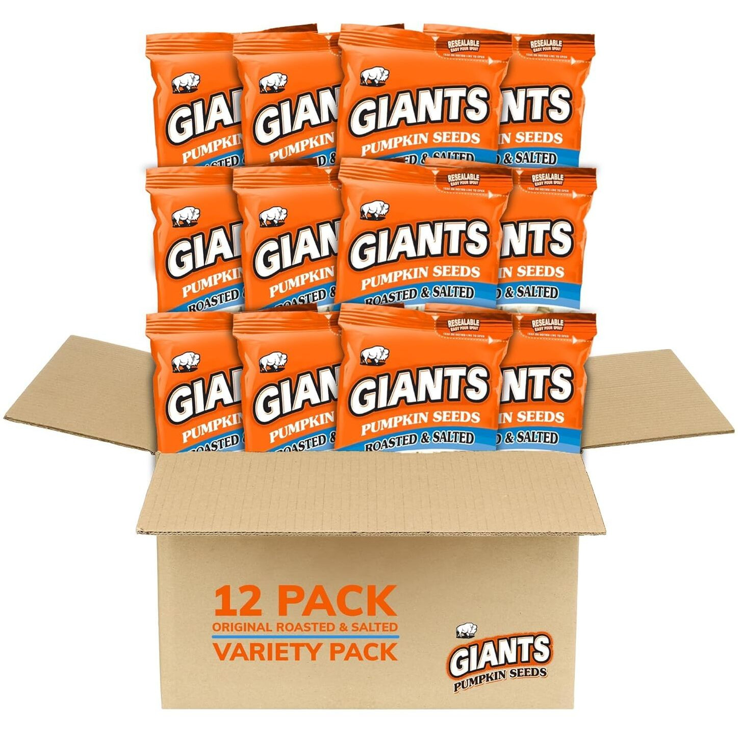 Giants Pumpkin Seeds, Roasted And Salted 5.15 Oz. (Package Of 12)