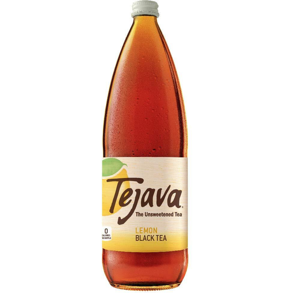 Tejava Lemon Flavored Unsweetened Black Tea, Non-Gmo Verified, Rainforest Alliance Certified, Glass Bottles, 1 Liter, 12 Pack