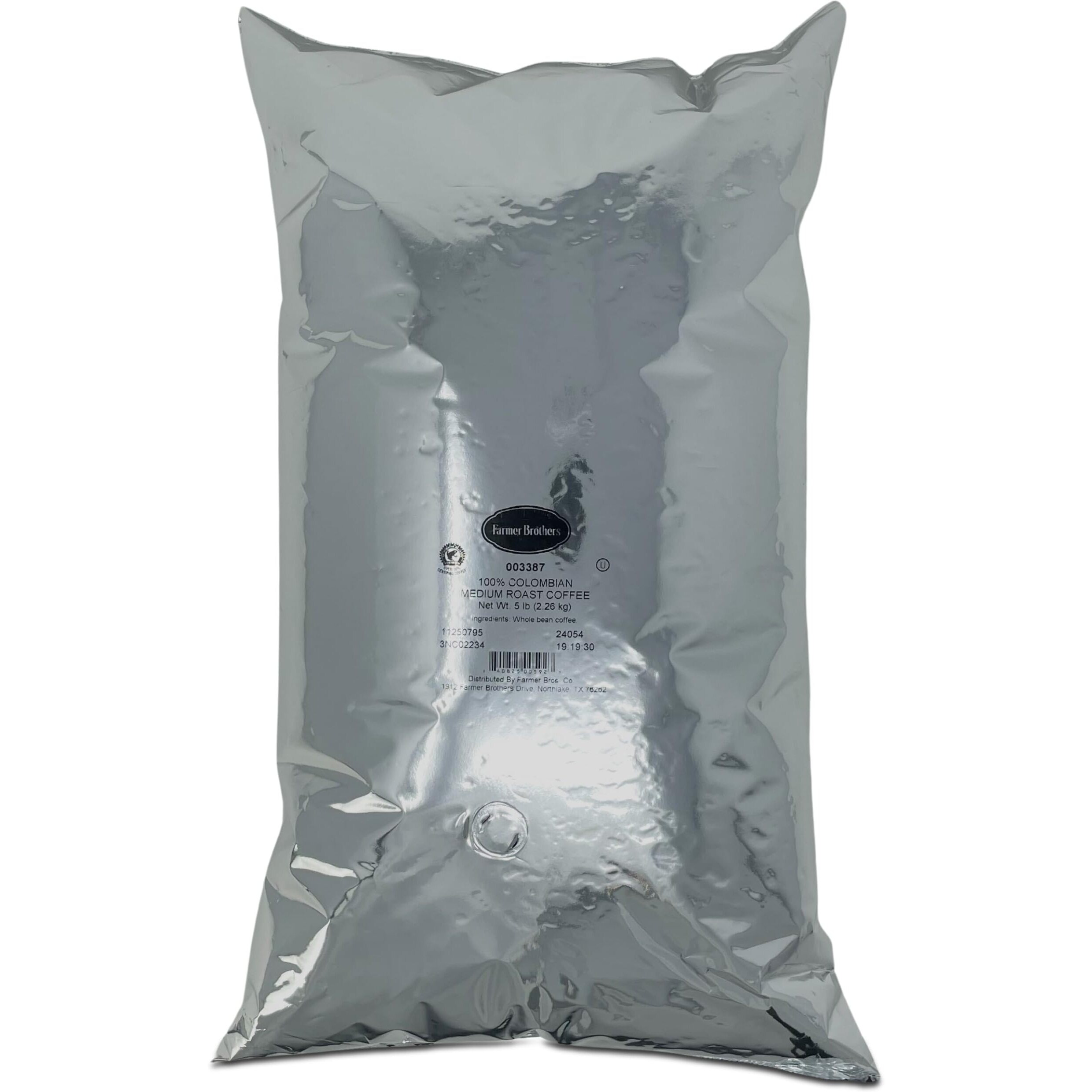 Farmer Brothers 100% Colombian Whole Bean Coffee, 5 Lb Bag - Rainforest Alliance Certified