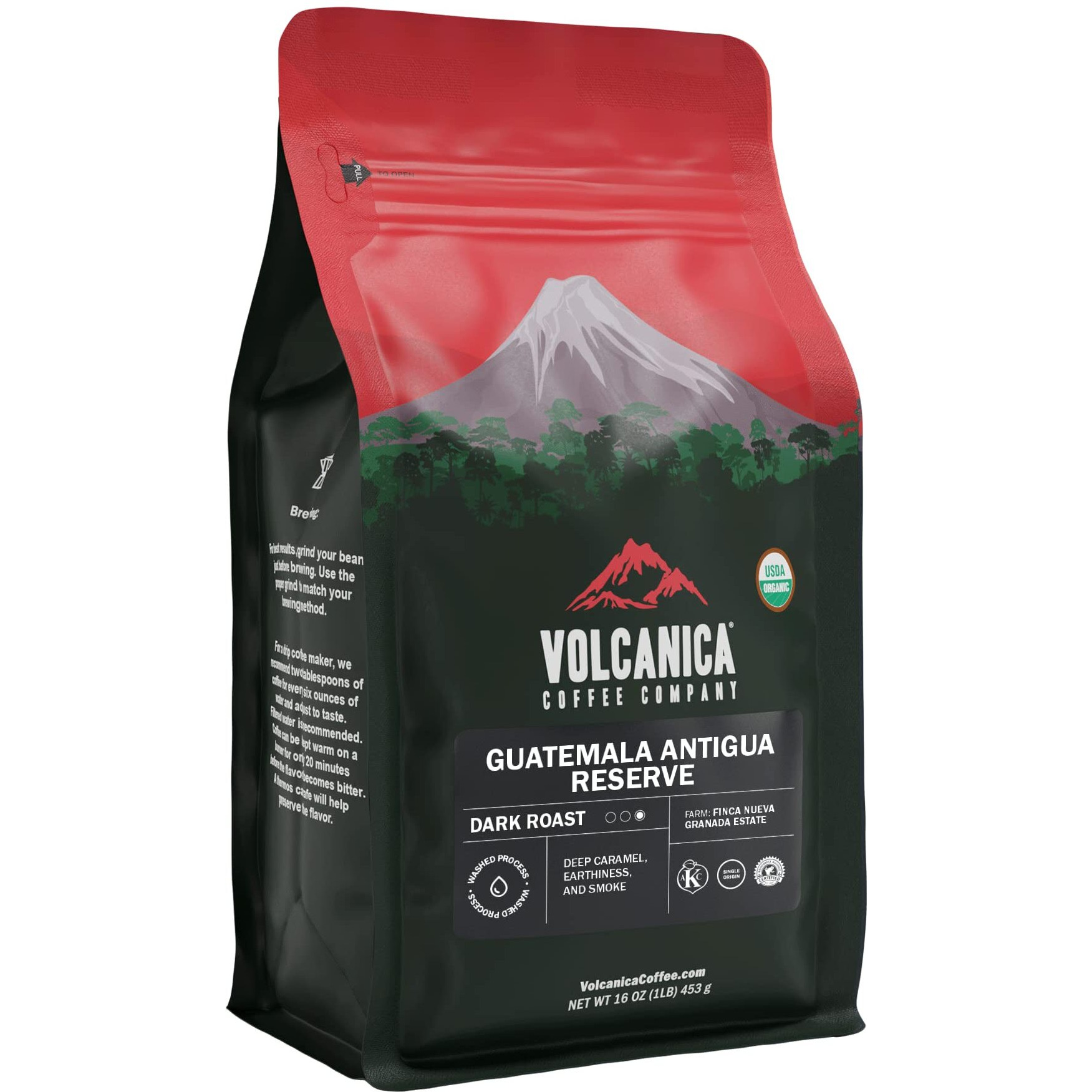 Volcanica Coffee Company Guatemala Antigua Coffee, Reserve, Dark Roast, Whole Bean, Fresh Roasted, 16-Ounce