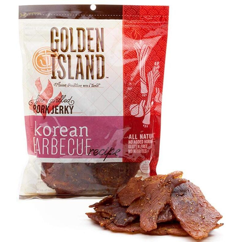 Golden Island Fire Grilled Pork Jerky Korean Barbecue Receipe - 14.5 Oz (2 Pack)