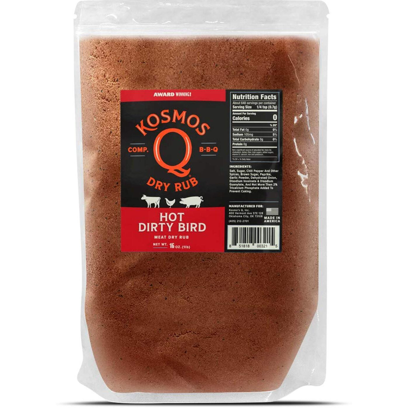 Kosmos Q Dirty Bird Hot Bbq Dry Rub, 16 Oz