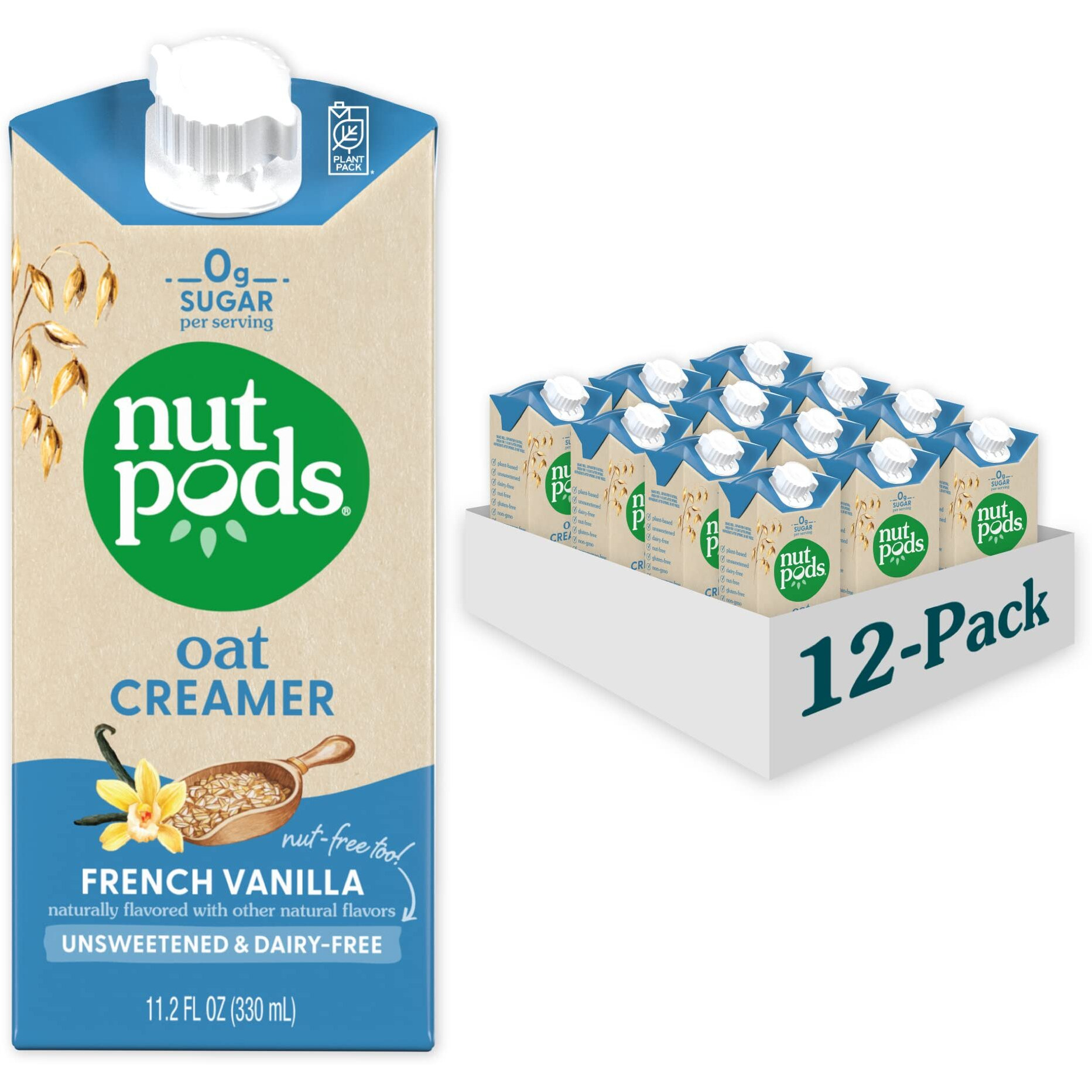 Nutpods Oat French Vanilla Creamer - Unsweetened Oat Milk Creamer - Nut-Free Non Dairy Creamer - Keto, Gluten Free, Non-Gmo, Vegan, Sugar Free, Kosher (12-Pack)