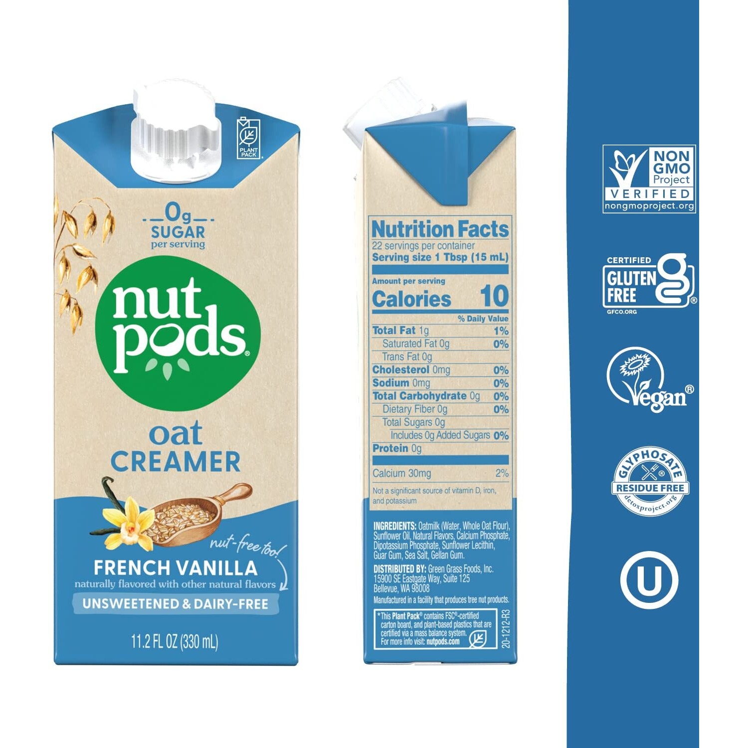 Nutpods Oat French Vanilla Creamer - Unsweetened Oat Milk Creamer - Nut-Free Non Dairy Creamer - Keto, Gluten Free, Non-Gmo, Vegan, Sugar Free, Kosher (12-Pack)