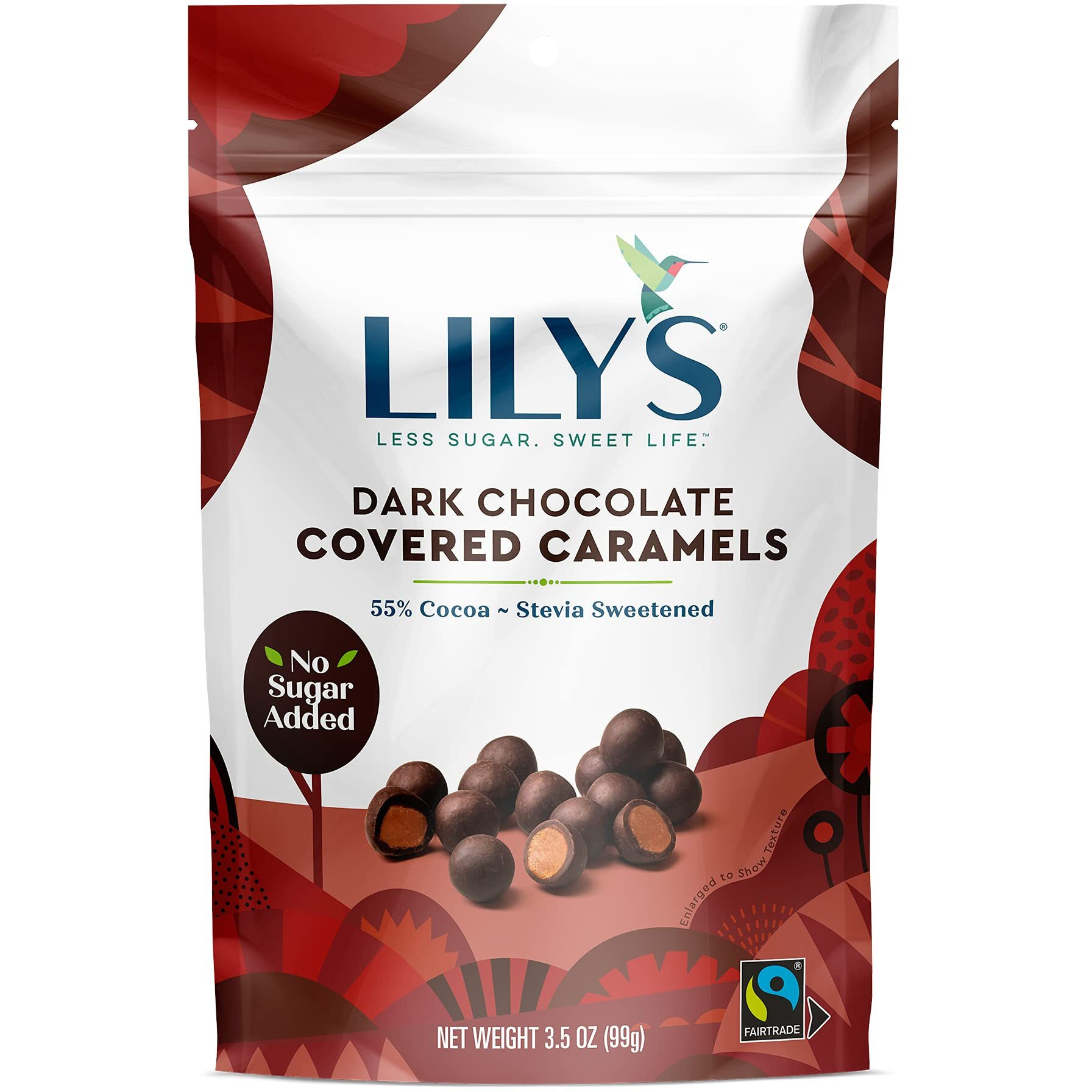 Dark Chocolate Covered Caramels By Lily's Sweets | Made With Stevia, No Added Sugar, Low-Carb, Keto Friendly | Fair Trade, Gluten-Free & Non-Gmo Ingredients | 3.5 Oz, 3 Pack