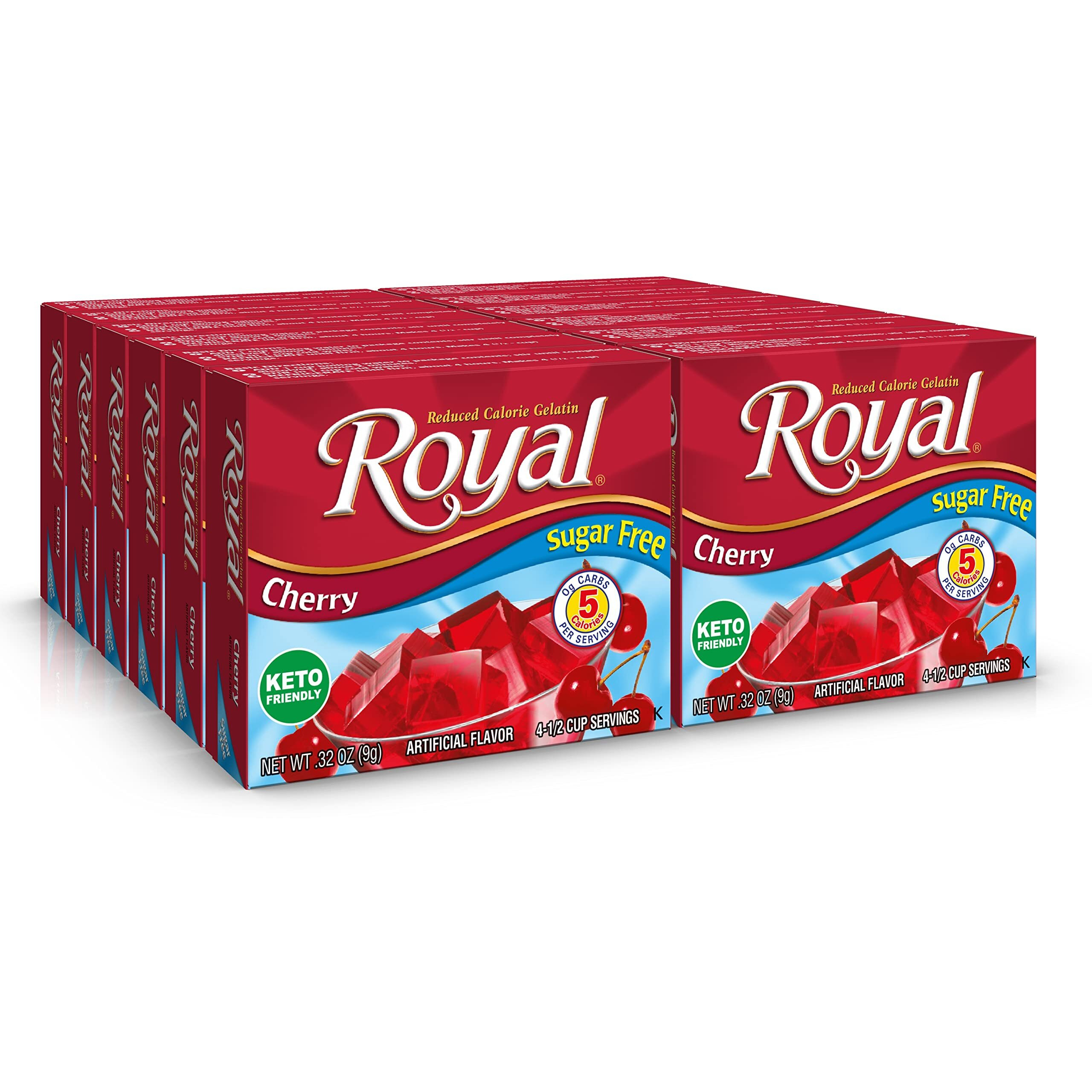 Royal Cherry Gelatin Dessert Mix, Sugar Free And Carb Free (12 - .32Oz Boxes)