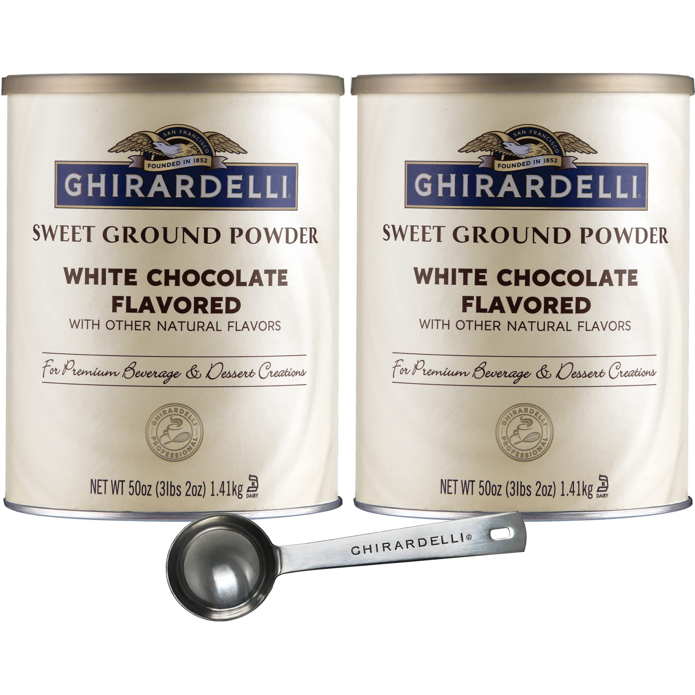 Ghirardelli Sweet Ground White Chocolate Gourmet Flavored Powder 3.12 Pound (Pack Of 2) With Ghirardelli Stamped Barista Spoon