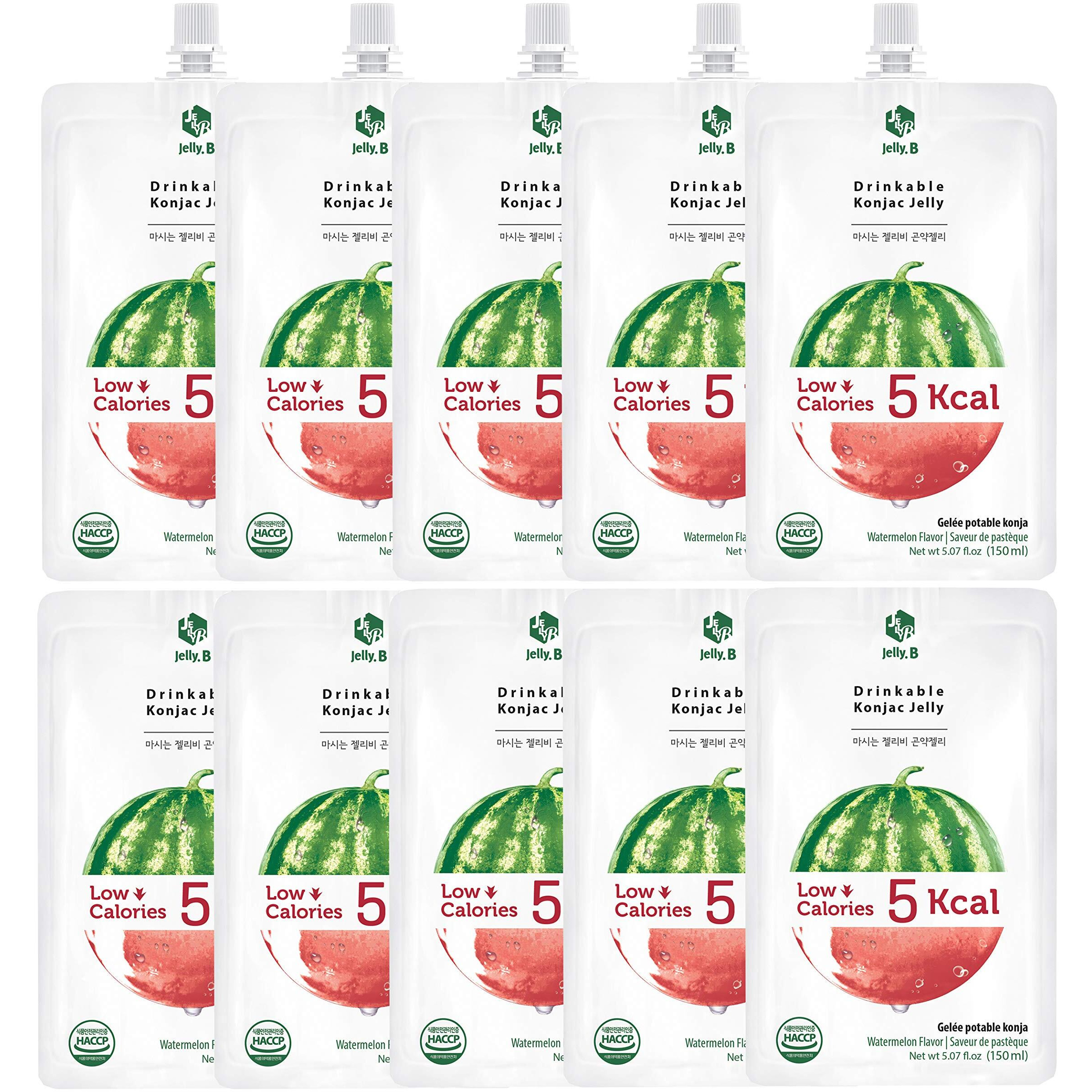 Jelly B Drinkable Konjac Jelly (10 Packs Of 150Ml) - Healthy And Natural Weight Loss Diet Supplement Foods, 0 Gram Sugar, Low Calorie, Only 5 Kcal Each Packets, (Watermelon)