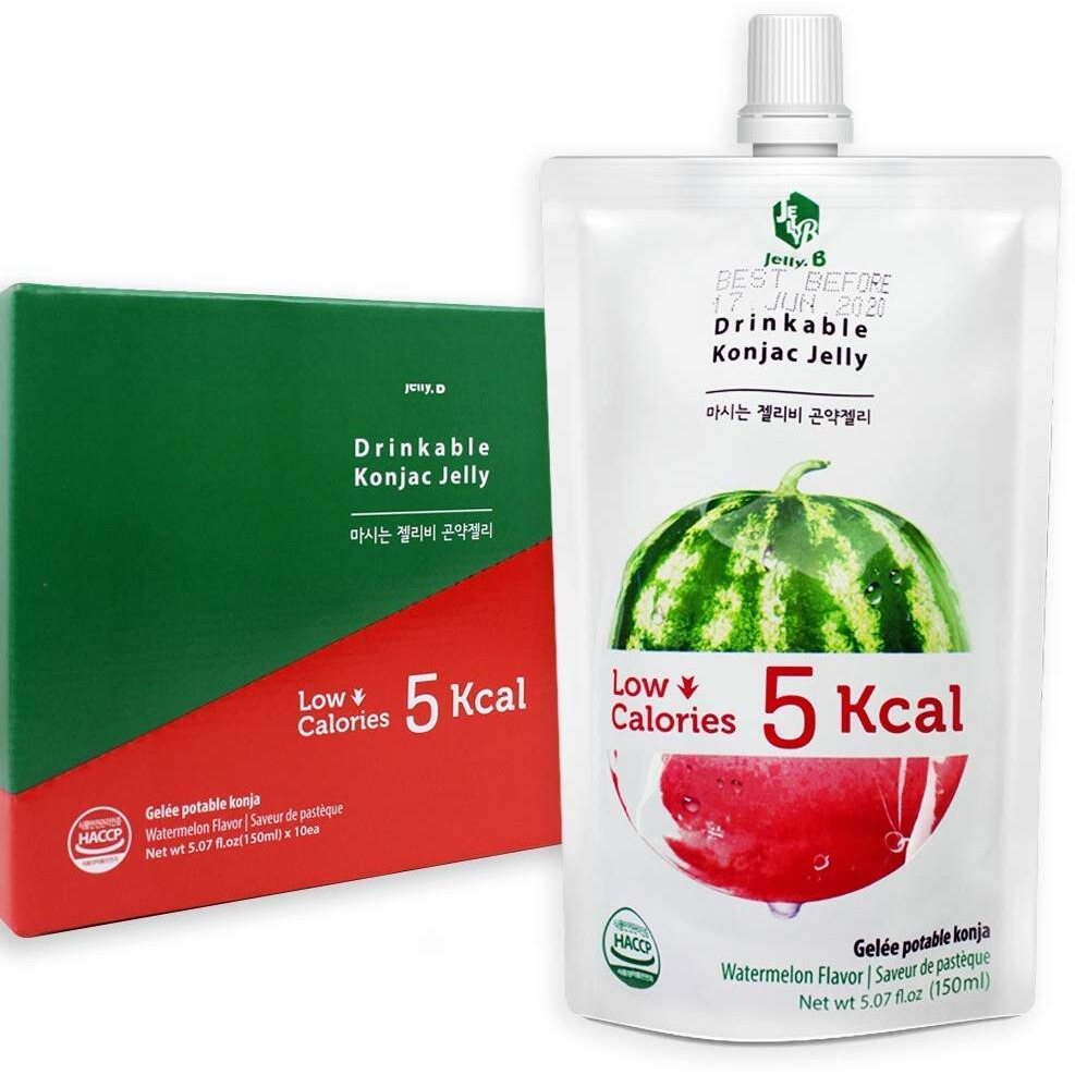 Jelly B Drinkable Konjac Jelly (10 Packs Of 150Ml) - Healthy And Natural Weight Loss Diet Supplement Foods, 0 Gram Sugar, Low Calorie, Only 5 Kcal Each Packets, (Watermelon)