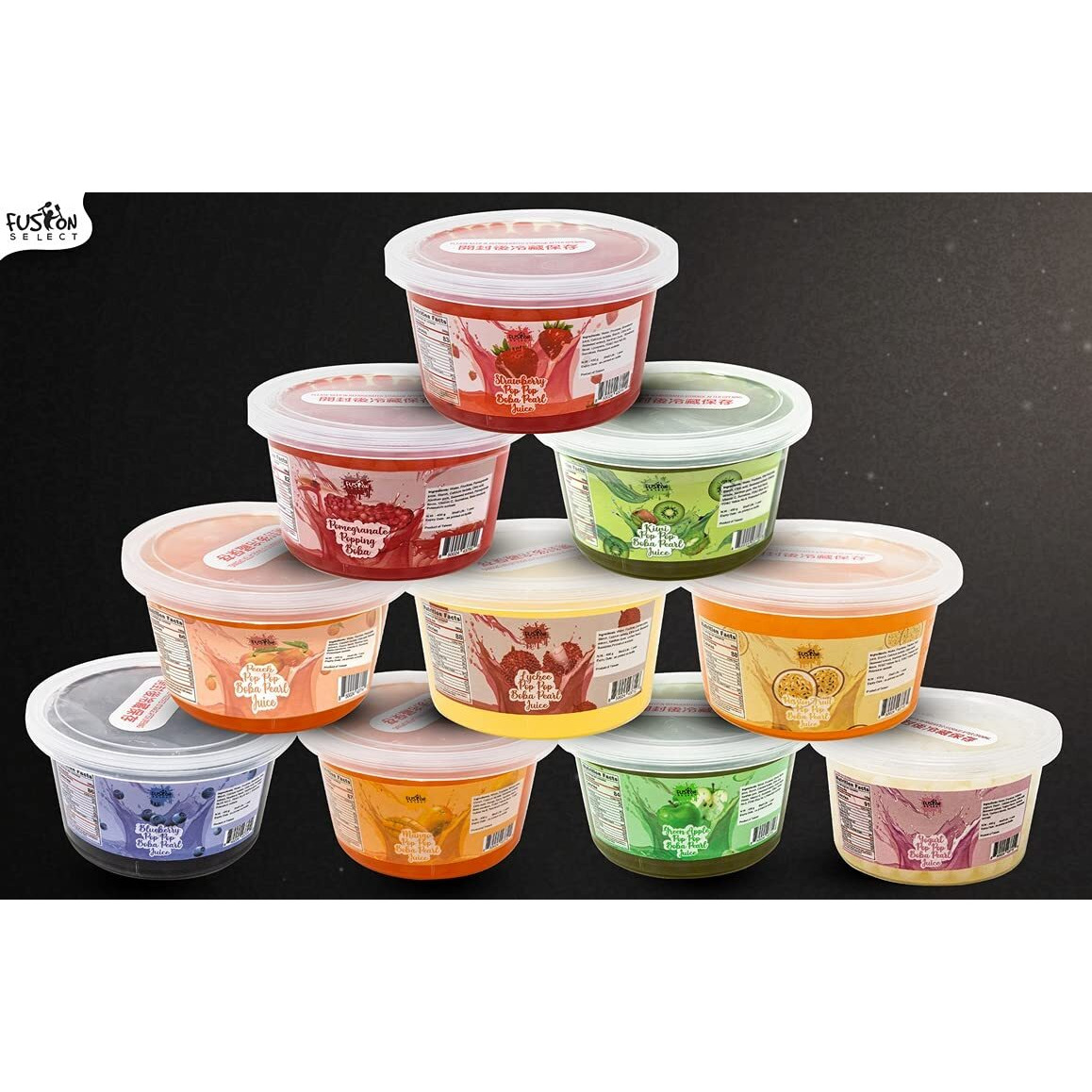 Fusion Select 6 Variety Flavors Bursting Bobaz Popping Bobaz Pearls - Fruit Tea Snack Toppings