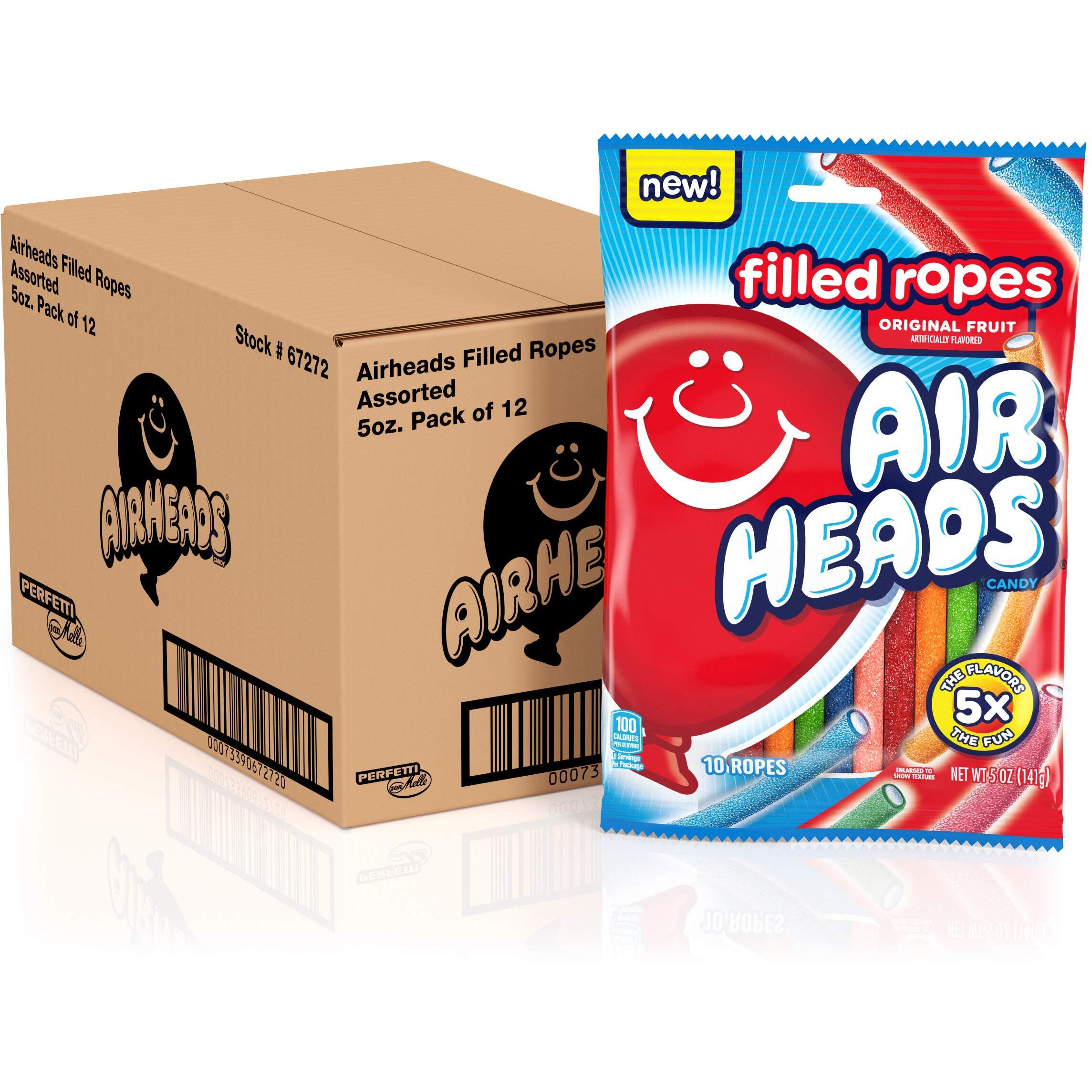 Airheads Soft Filled Ropes, Halloween Trick Or Treat Candy, Original Fruit Flavors, Individually Wrapped Bulk Candy For Adults & Kids, 5 Oz Bag (Box Of 12 Bags)