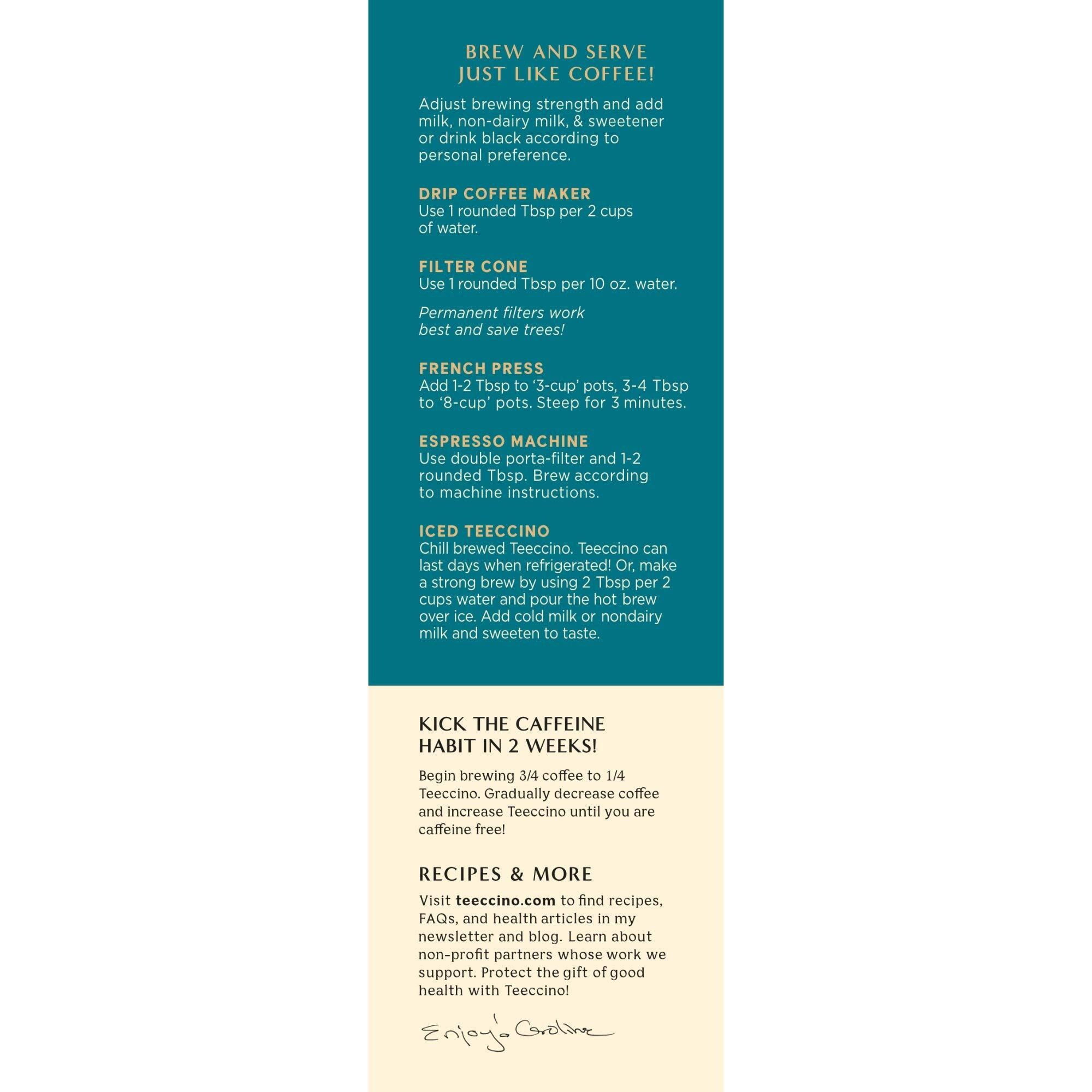 Teeccino Dandelion Coconut Herbal Coffee - Caffeine-Free Coffee Alternative With Prebiotics, Gluten Free, Acid Free - Medium Roast, 10 Oz