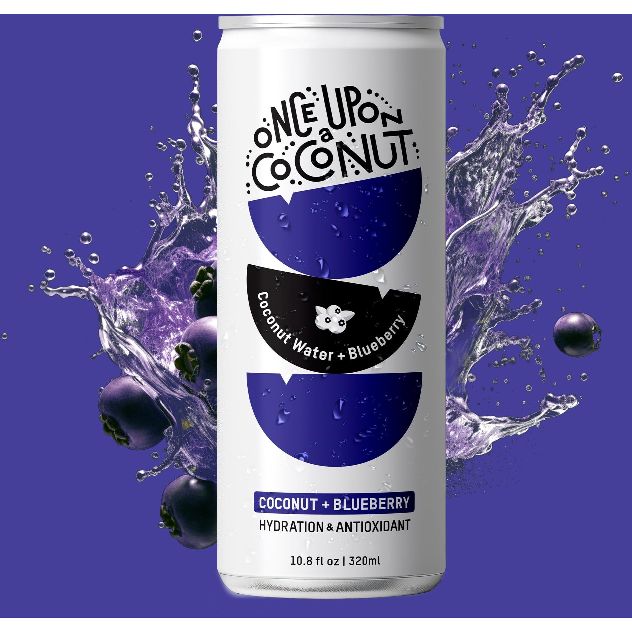 Once Upon A Coconut Blueberry Coconut Water - Pure No Sugar Added - Low-Calorie, All-Natural Drink With Electrolytes - Non-Gmo, Gluten-Free - Pack Of 12 Cans (Each 10.8 Fl Oz)
