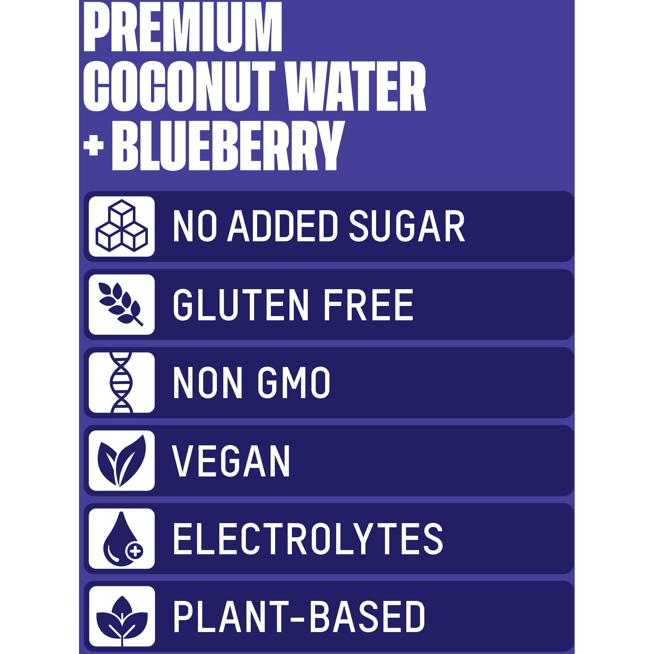 Once Upon A Coconut Blueberry Coconut Water - Pure No Sugar Added - Low-Calorie, All-Natural Drink With Electrolytes - Non-Gmo, Gluten-Free - Pack Of 12 Cans (Each 10.8 Fl Oz)