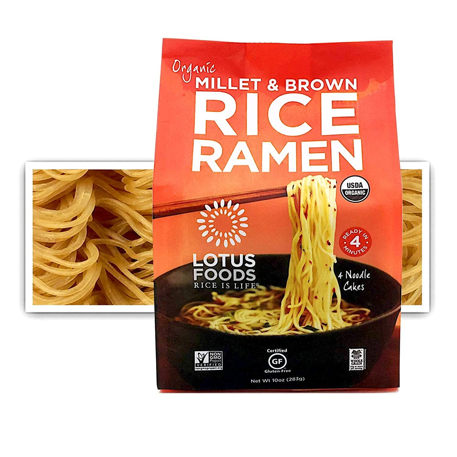 Lotus Foods Organic Millet & Brown Rice Ramen - Gluten Free Rice Ramen, Whole Grain Ramen Noodles, Low Sodium Rice Noodles, Usda Organic, Gluten Free, Vegan - 10 Oz Bags (Pack Of 6)