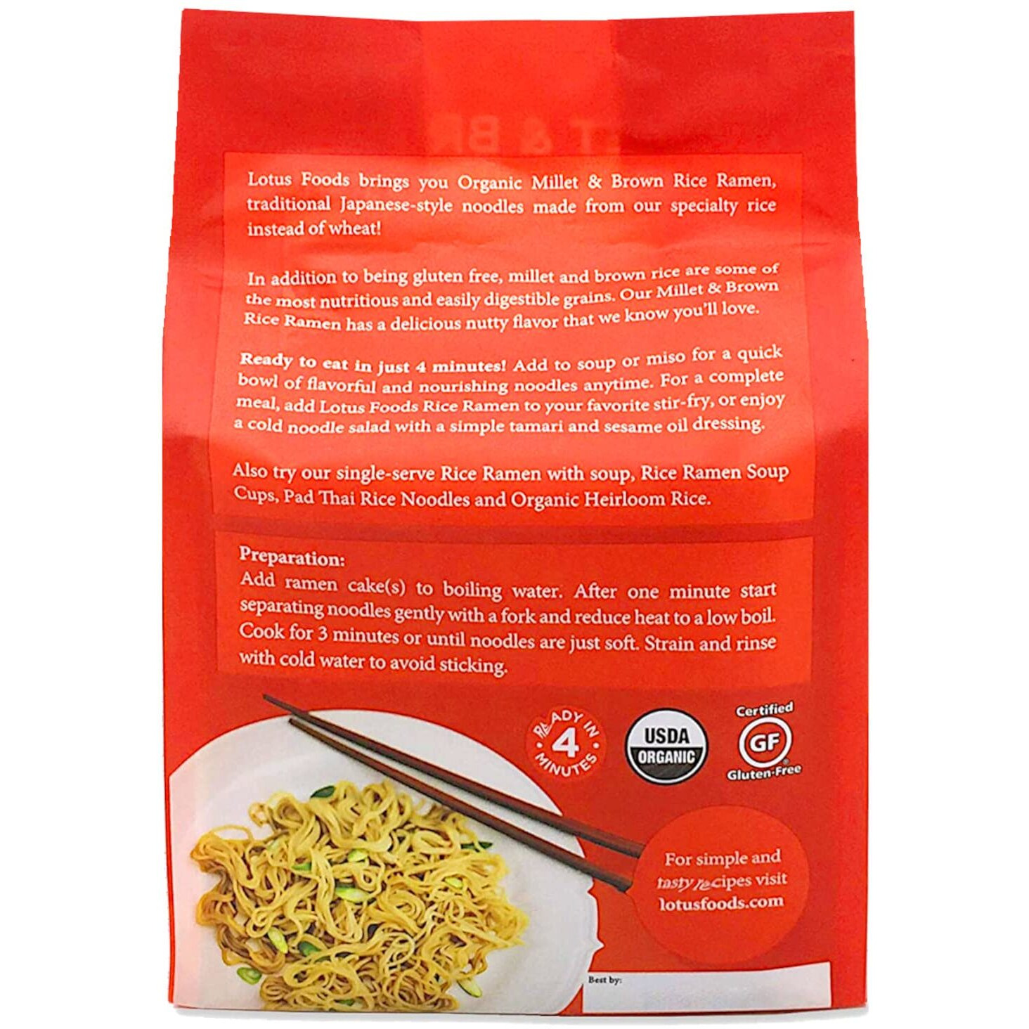 Lotus Foods Organic Millet & Brown Rice Ramen - Gluten Free Rice Ramen, Whole Grain Ramen Noodles, Low Sodium Rice Noodles, Usda Organic, Gluten Free, Vegan - 10 Oz Bags (Pack Of 6)