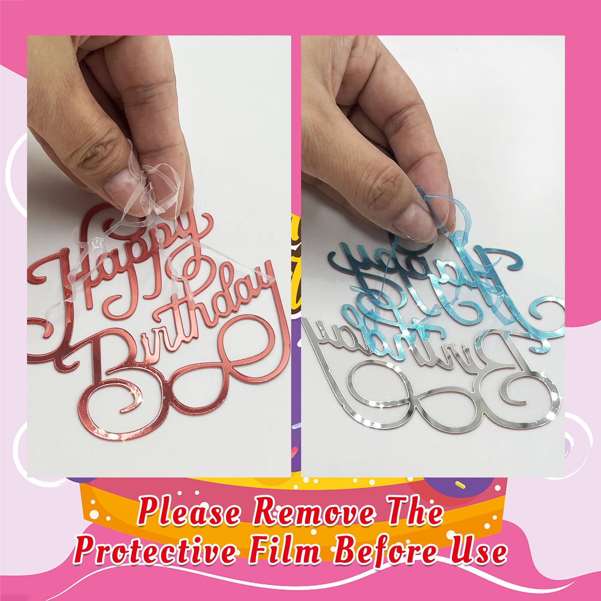40 Pcs Happy Birthday Cake Toppers Mirror Acrylic Cake Topper Side Cake Decorations Cake Inserts Cake Decorating Supplies Cupcake Toppers For Birthday Party Cake Desserts Pastries 10 Styles 4 Colors
