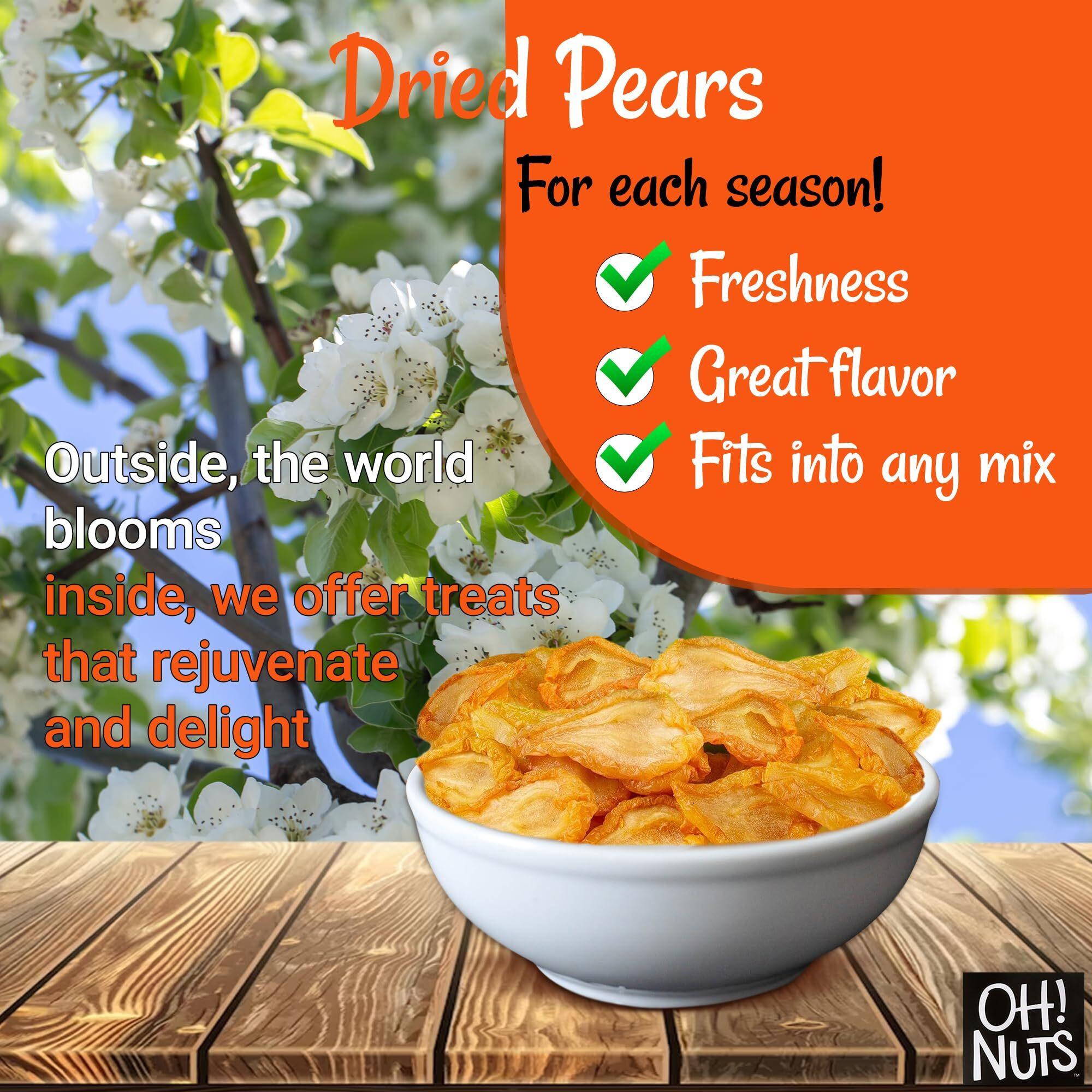 Dried Pears California | 2 Lb - Dried Fruit Sliced | No Sugar Added | Dehydrated Fruit Bites | Packed In New York Zip-Seal Bag For Exceptional Freshness By Oh Nuts