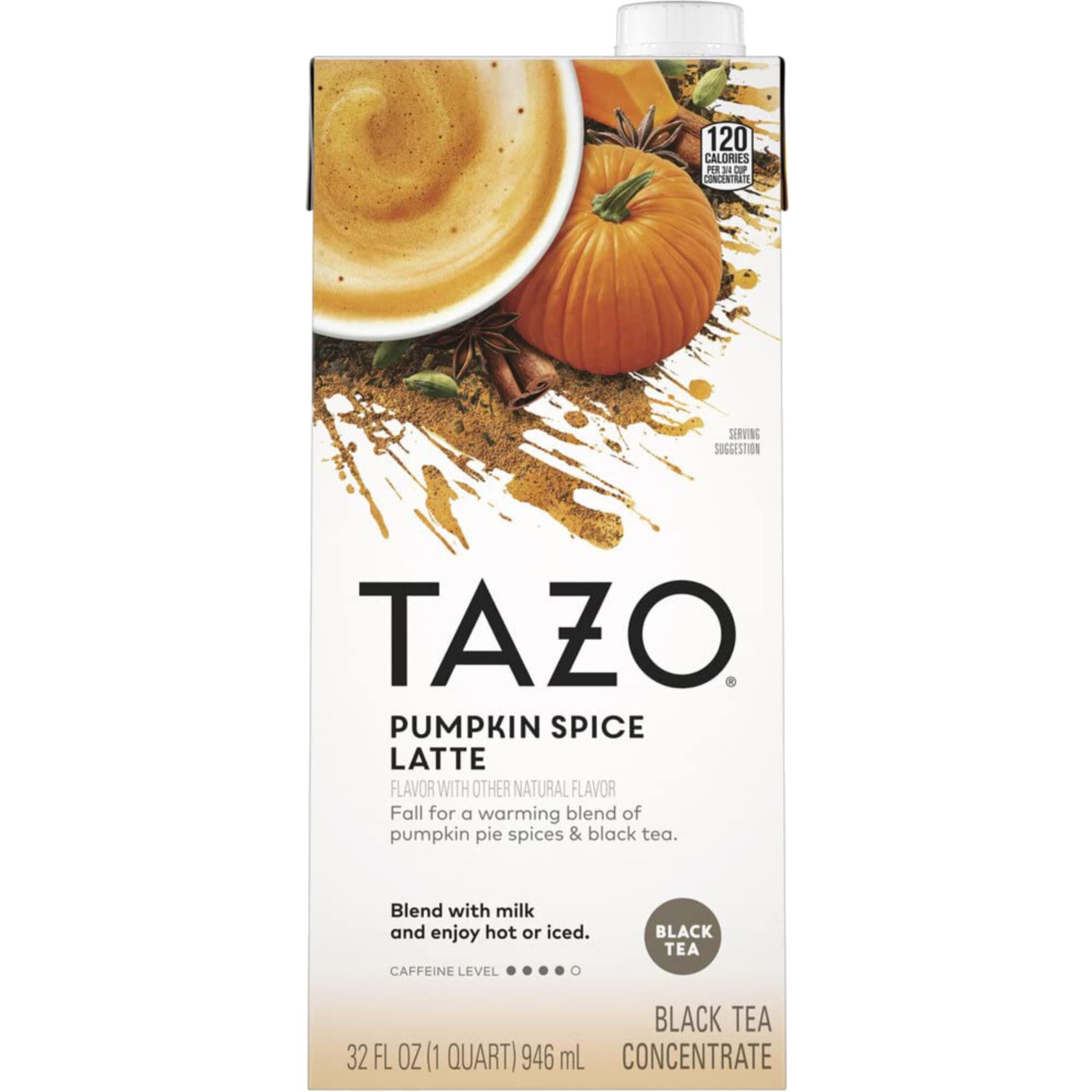 Tazo Pumpkin Spice Latte Black Tea Concentrate, 32 Oz (Pack Of 2) With By The Cup Coasters