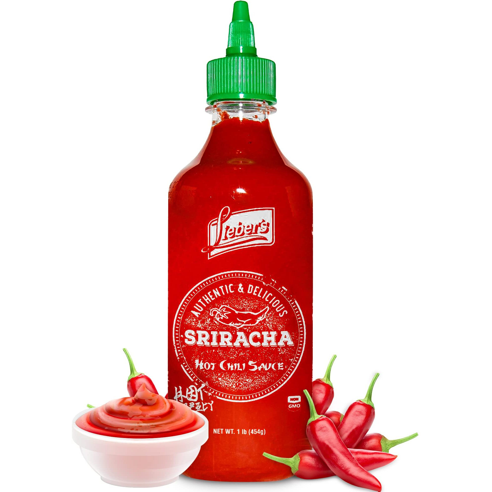 Lieber's Sriracha Hot Chili Sauce, Authentic And Delicious, Non-Gmo, No Msg, Gluten-Free, Cholesterol-Free, And Vegan, Net Wt. 1 Lb (454G)
