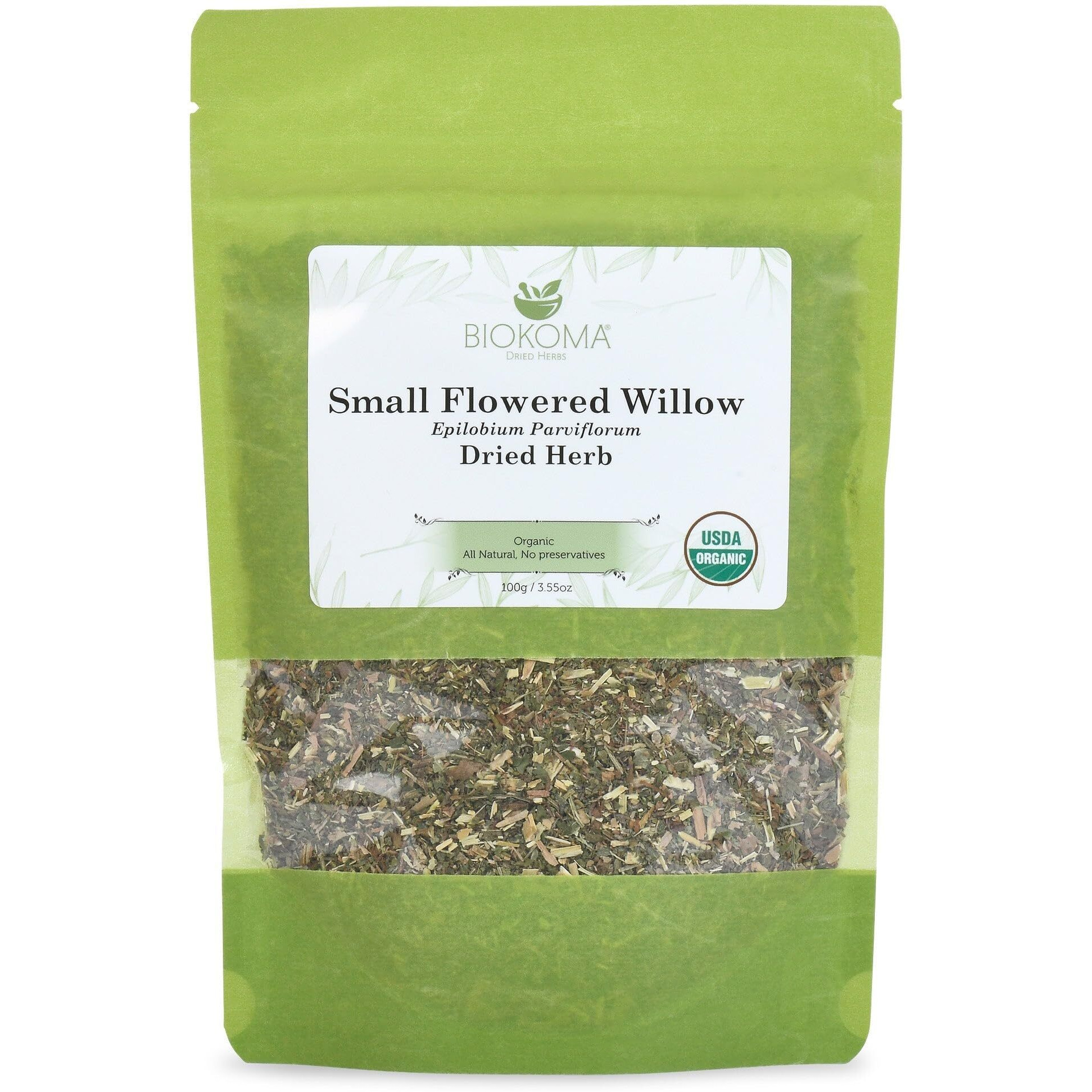 Biokoma Pure And Organic Small-Flowered Willow Epilobium Parviflorum Dried Herb 100G (3.55Oz) Resealable Moisture Proof Pouch, Usda Certified Organic Herbal Tea, No Additives, No Preservatives, Kosher