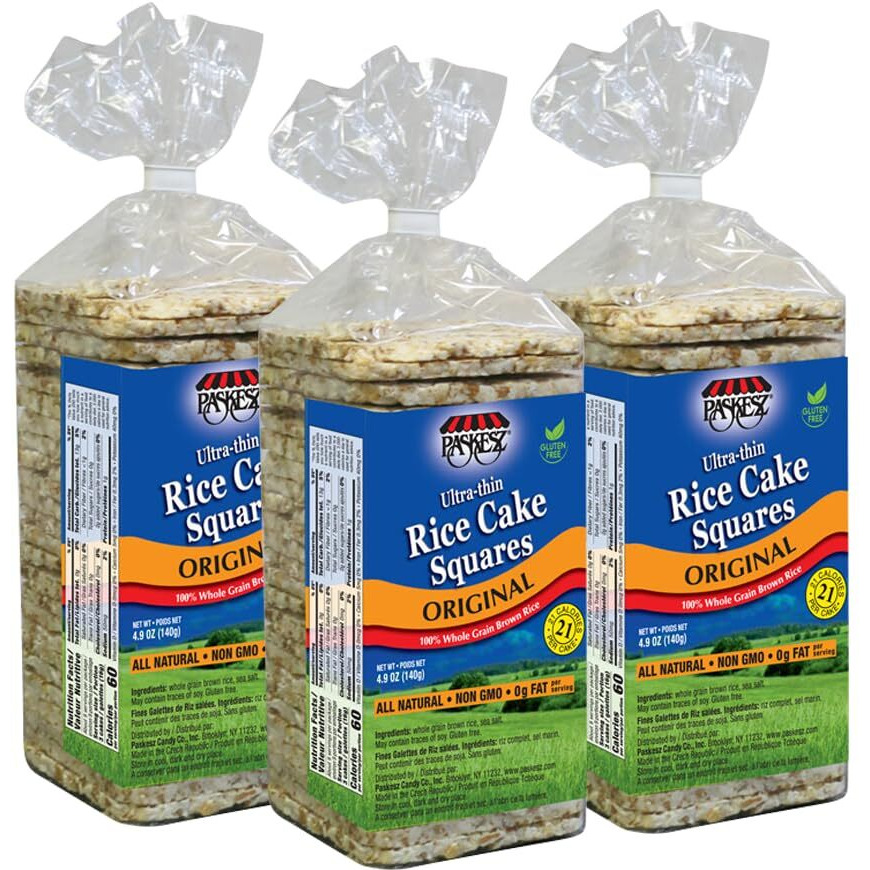 Only Kosher Candy Ultra Thin Rice Cakes Squares Original All Natural Whole Grain Brown Rice, Gluten Free Rice Cakes, Non Gmo, Fat Free (Pack Of 3)