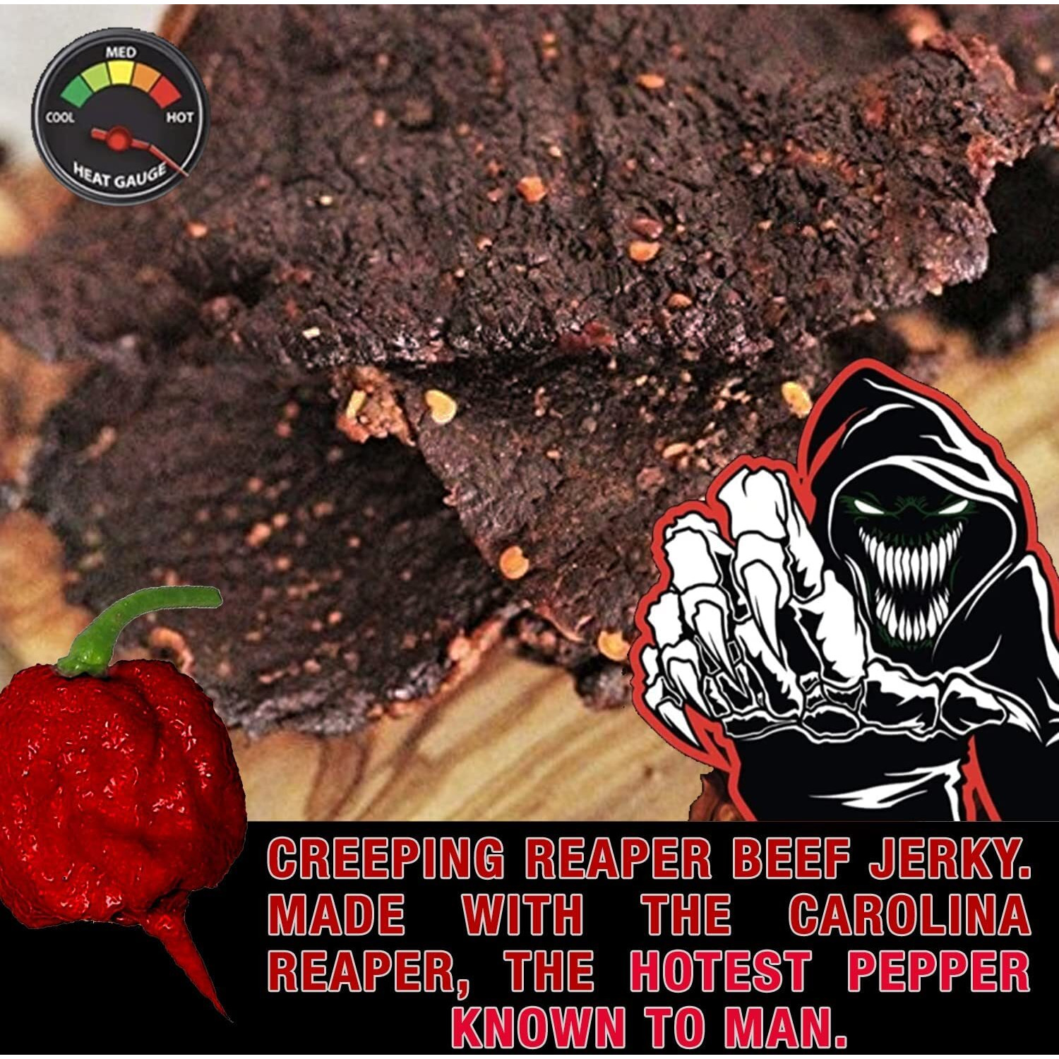 Creeping Ghost    Carolina Reaper Jerky Beef Three - 3Oz Bags The Reaper Is The Hottest Pepper In The World Sweet With Heat
