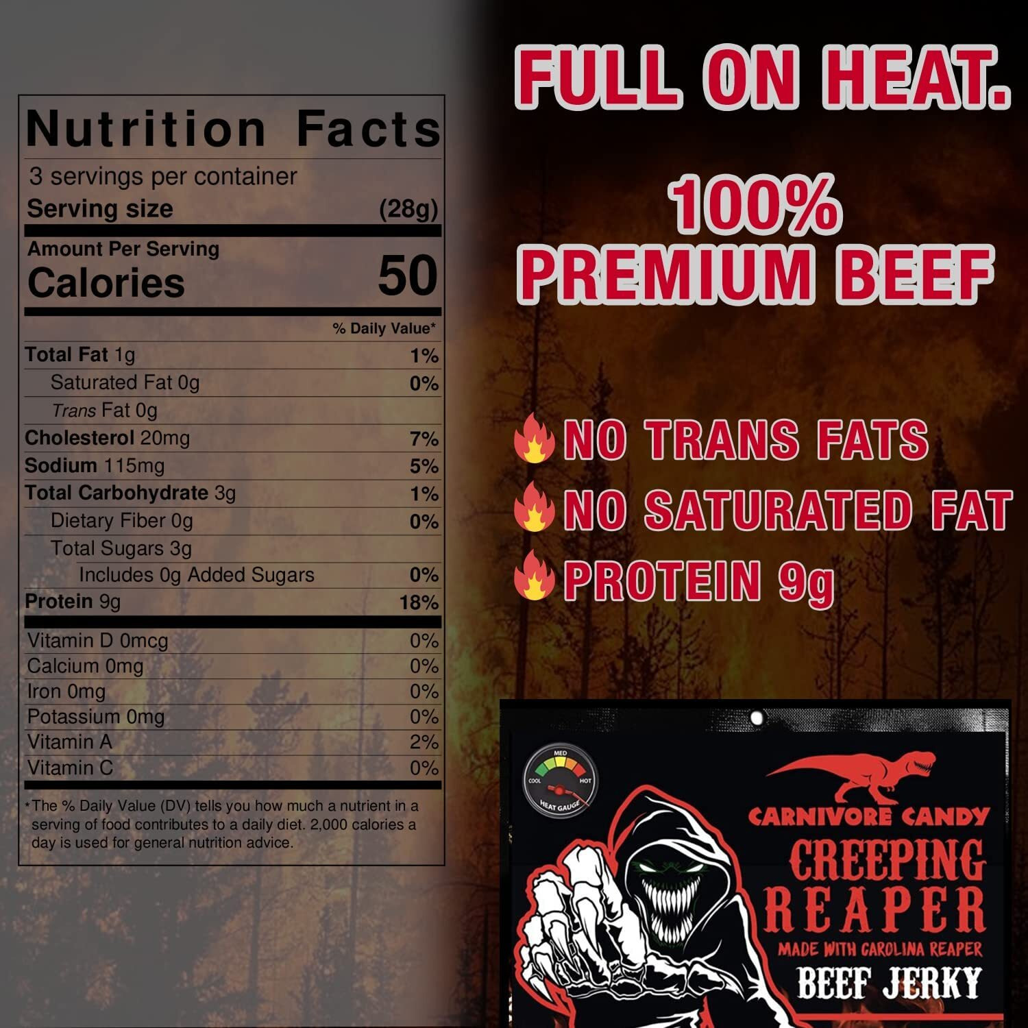 Creeping Ghost    Carolina Reaper Jerky Beef Three - 3Oz Bags The Reaper Is The Hottest Pepper In The World Sweet With Heat
