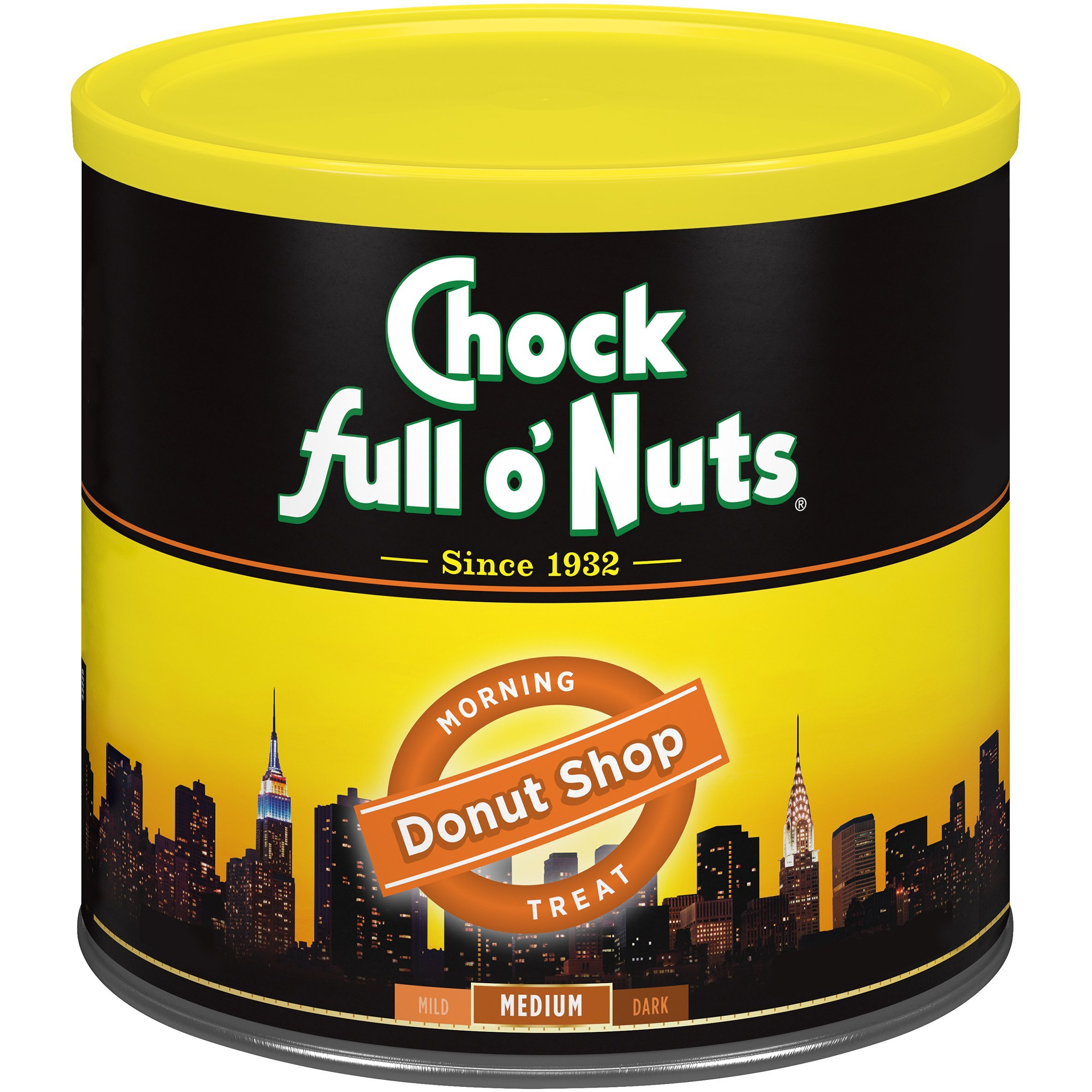 Chock Full Onuts Donut Shop Roast, Medium Roast Ground Coffee - Gourmet Arabica Coffee Beans - Smooth, Full-Bodied And Rich Coffee (23 Oz. Can)