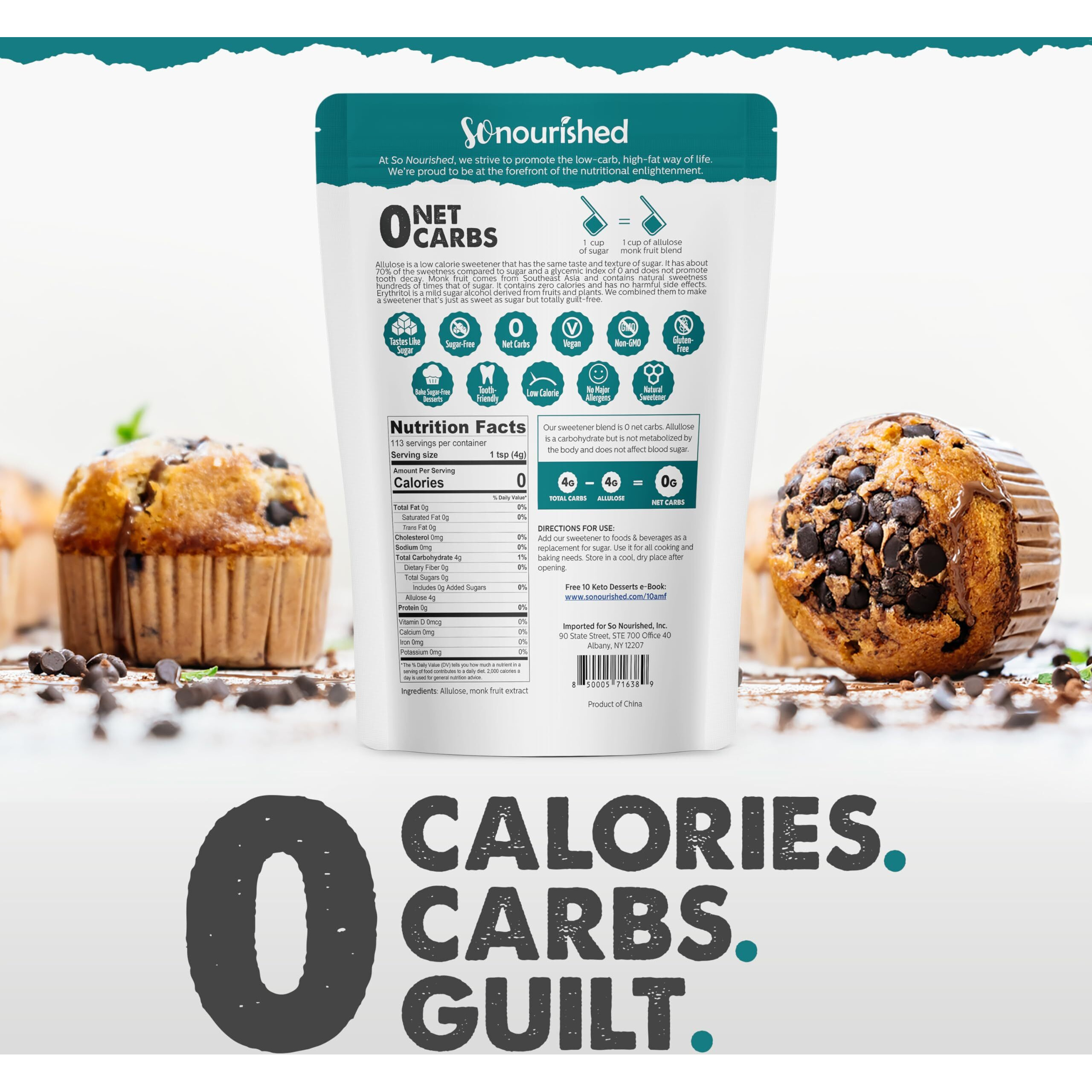 Monk Fruit Sweetener With Allulose Granular - 11 Sugar Substitute, Keto - 0 Calorie, 0 Net Carb, Non-Gmo (1 Lb / 16 Oz)