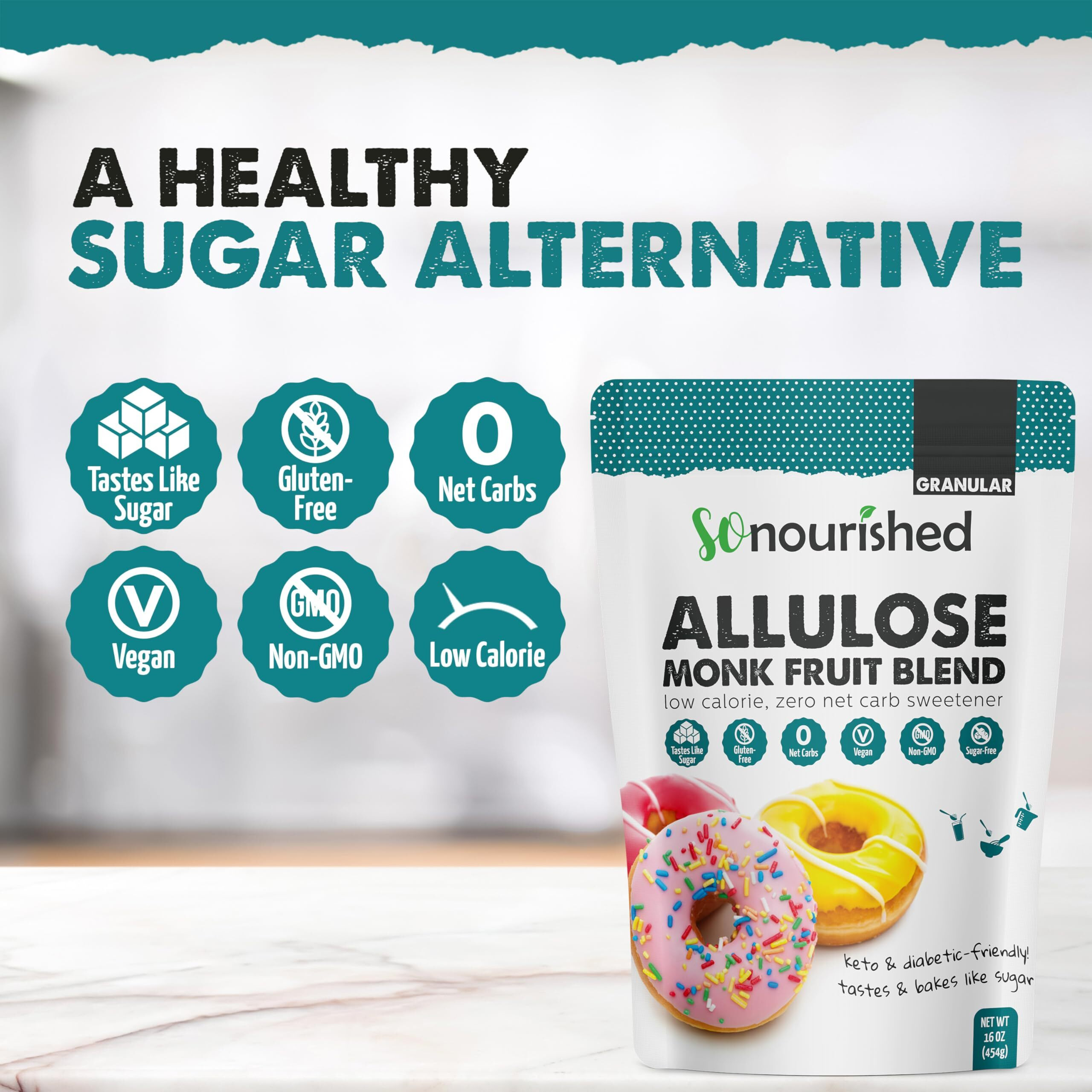 Monk Fruit Sweetener With Allulose Granular - 11 Sugar Substitute, Keto - 0 Calorie, 0 Net Carb, Non-Gmo (1 Lb / 16 Oz)