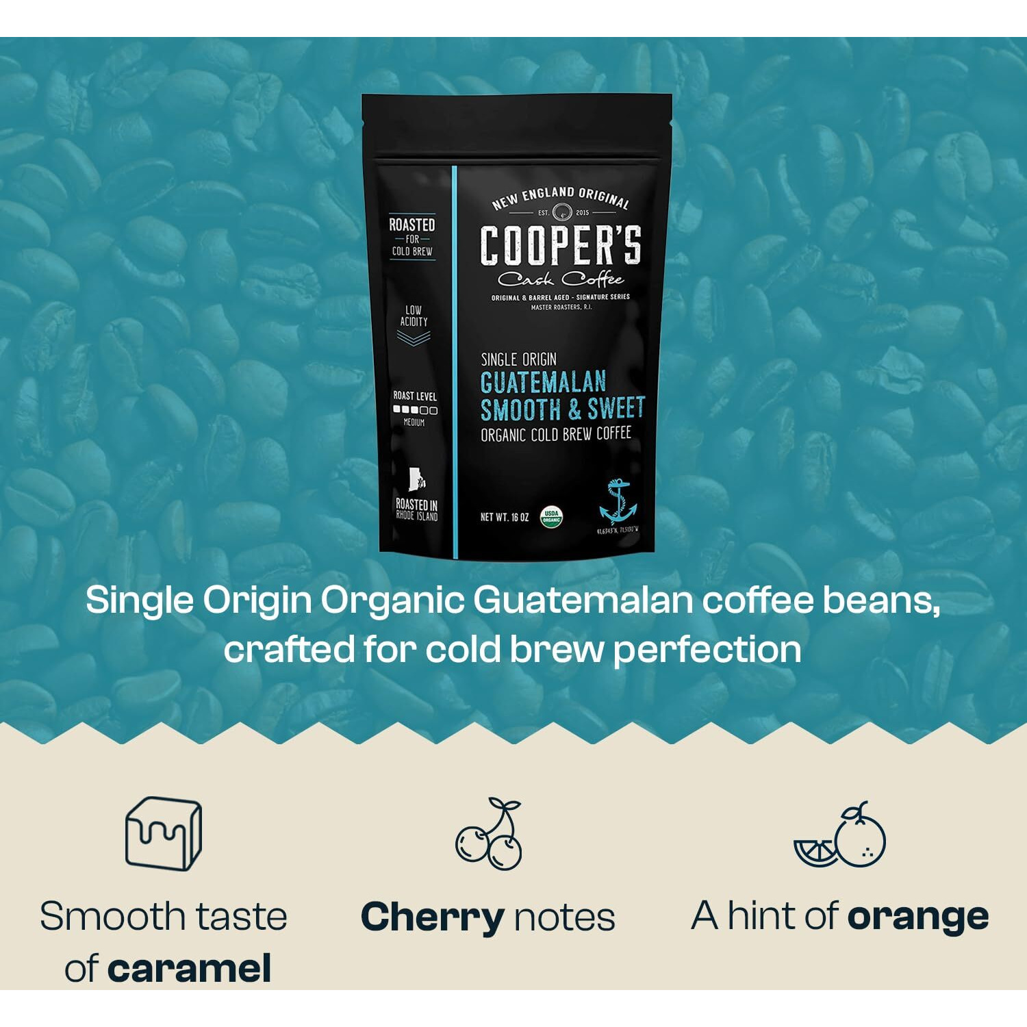 Guatemala Organic Cold Brew Coffee, Single Origin, Gourmet Beans, Tasting Notes Of Milk Chocolate, Creamy Caramel & A Hint Of Orange, Medium Roast Coarse Ground Beans, 16 Oz Coffee Bag