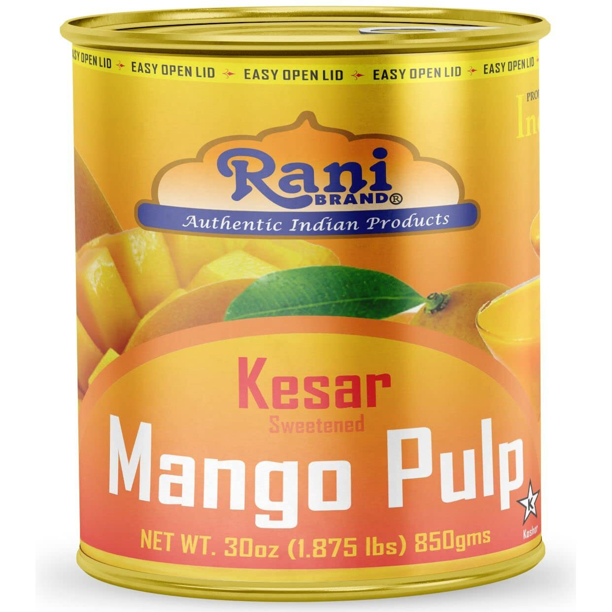 Rani Mango Pulp Puree (Makes Mango Lassi Shakes) Kesar Sweetened 30Oz (1.875Lbs) 850G ~ Kosher | All Natural | Non-Gmo | Vegan | No Colors | Gluten Friendly | Indian Origin