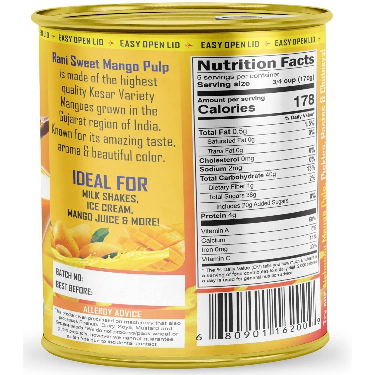 Rani Mango Pulp Puree (Makes Mango Lassi Shakes) Kesar Sweetened 30Oz (1.875Lbs) 850G ~ Kosher | All Natural | Non-Gmo | Vegan | No Colors | Gluten Friendly | Indian Origin