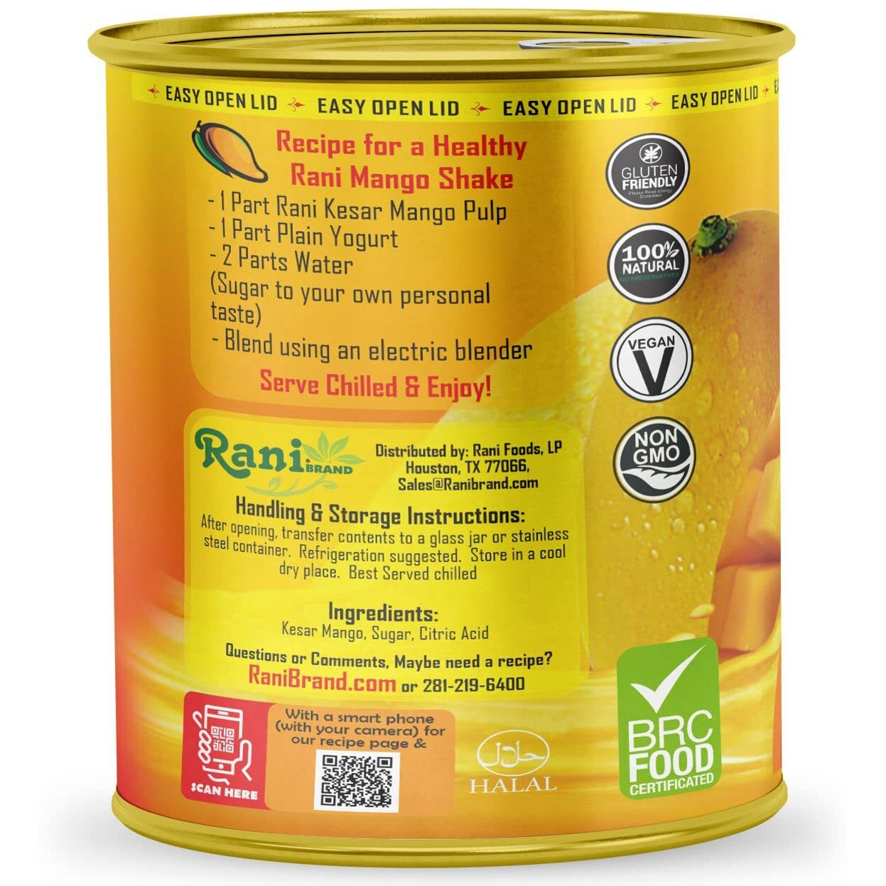 Rani Mango Pulp Puree (Makes Mango Lassi Shakes) Kesar Sweetened 30Oz (1.875Lbs) 850G ~ Kosher | All Natural | Non-Gmo | Vegan | No Colors | Gluten Friendly | Indian Origin