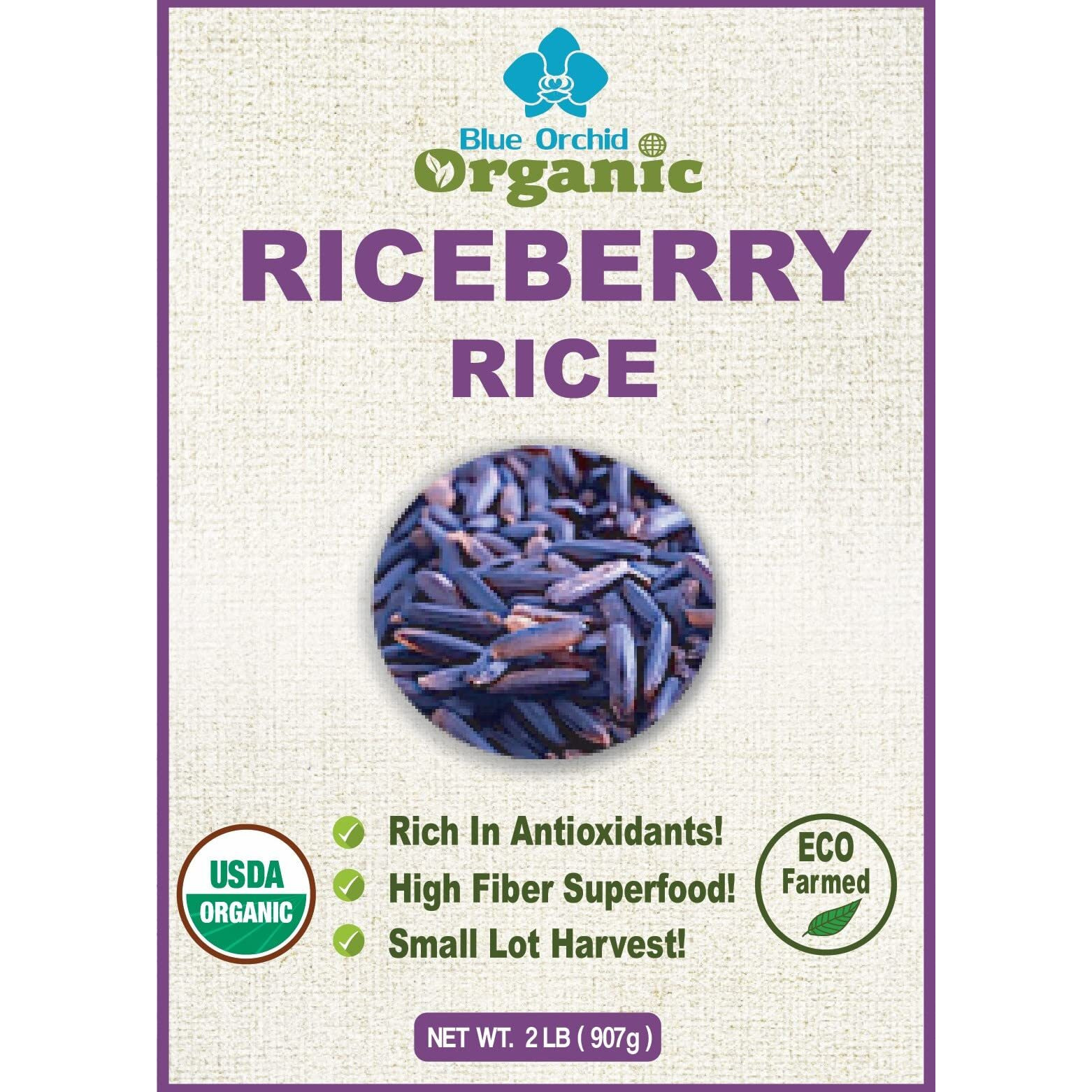 Organic Riceberry Rice - Purple Thai Black Jasmine Rice - Premium Freshness - Small Lot Harvest Direct From Our Farm To Your Table - 2 Lb