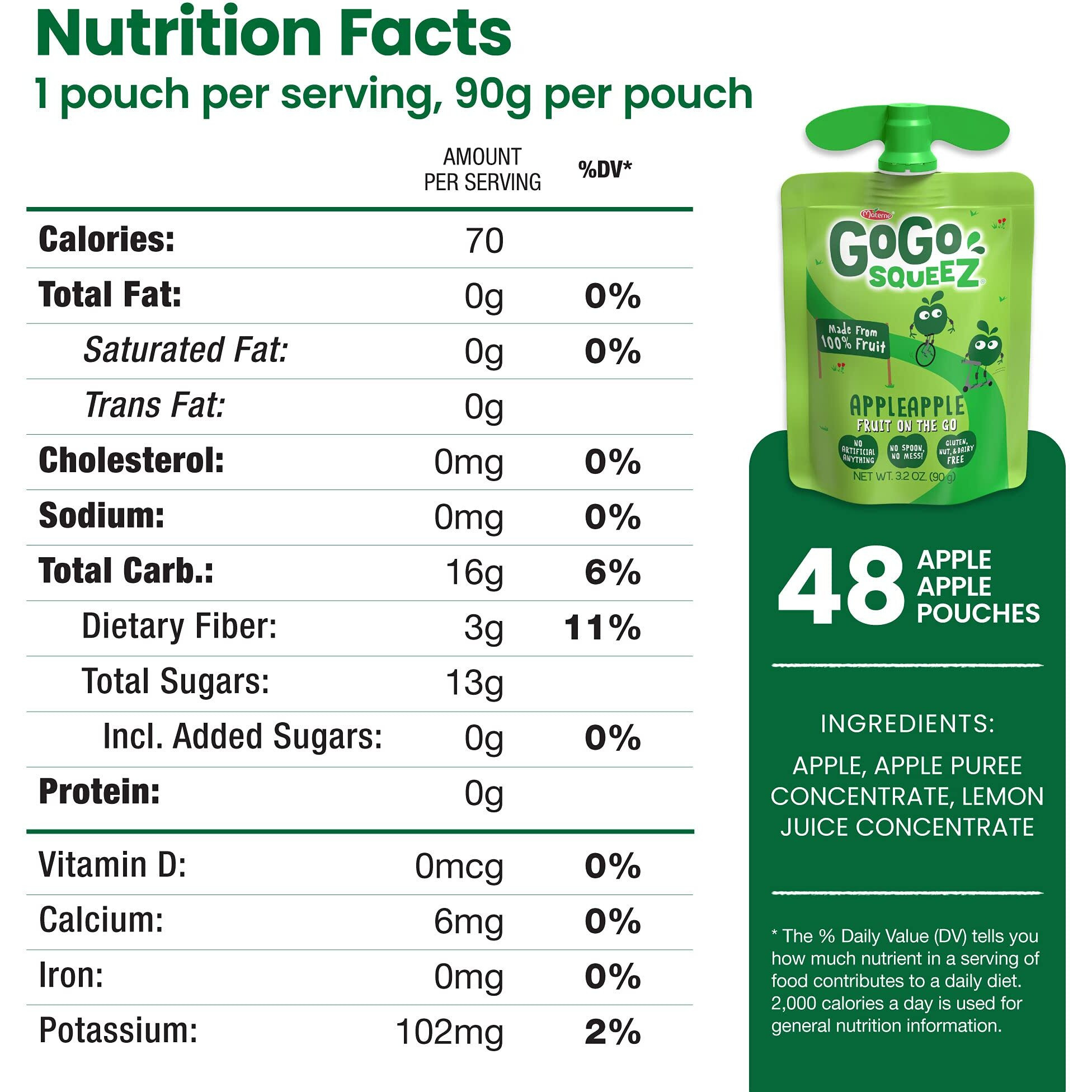 Gogo Squeez Fruit On The Go, Apple Apple, 3.2 Oz (Pack Of 48), Unsweetened Fruit Snacks For Kids, Gluten Free, Nut Free And Dairy Free, Reclosable Cap, Bpa Free Pouches