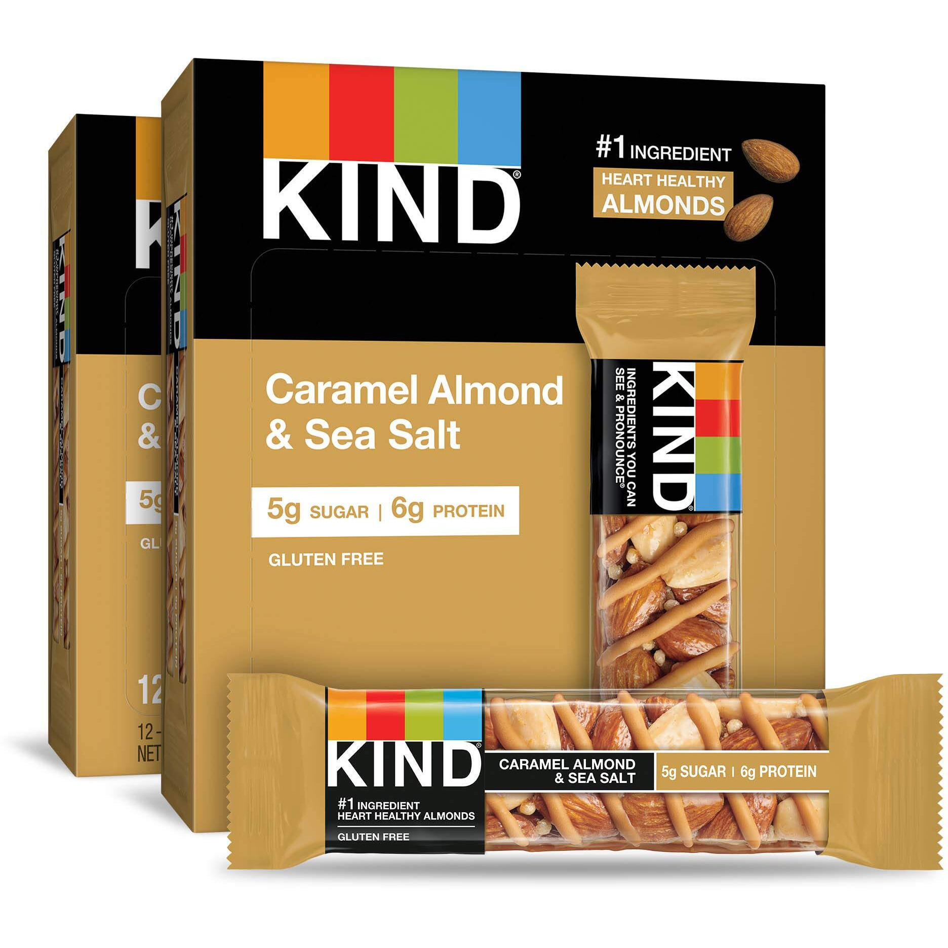 Kind Bars, Caramel Almond & Sea Salt, Healthy Snacks, Gluten Free, Low Sugar, 6G Protein, 24 Count