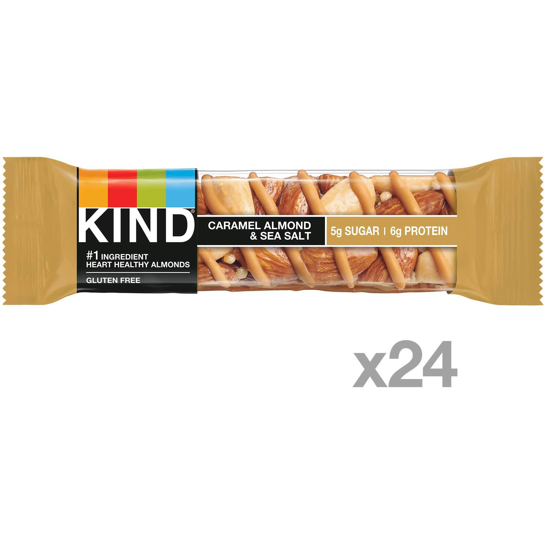 Kind Bars, Caramel Almond & Sea Salt, Healthy Snacks, Gluten Free, Low Sugar, 6G Protein, 24 Count
