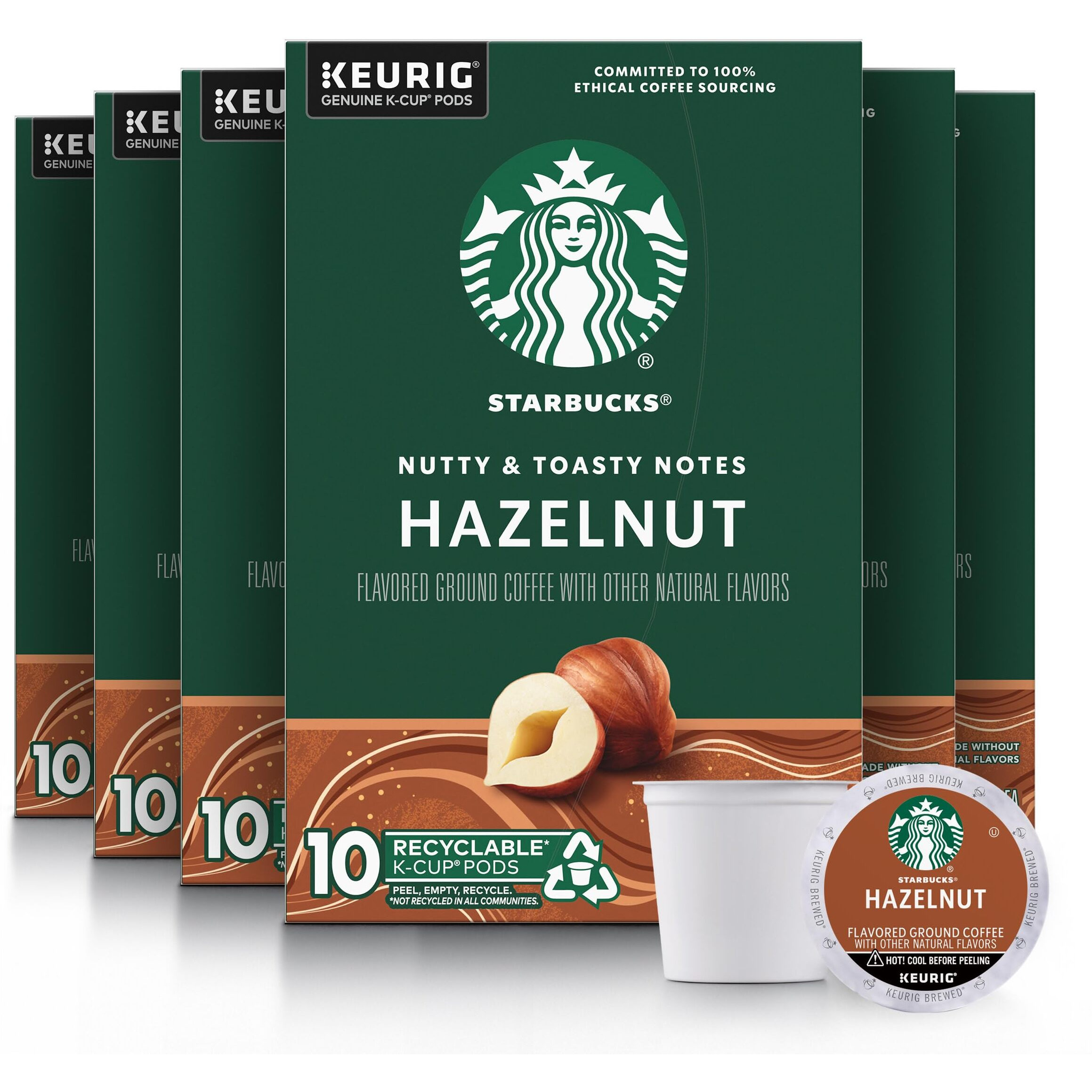 Starbucks K-Cup Coffee Pods, Hazelnut Flavored Coffee, Naturally Flavored, 100% Arabica, 6 Boxes (60 Pods Total)