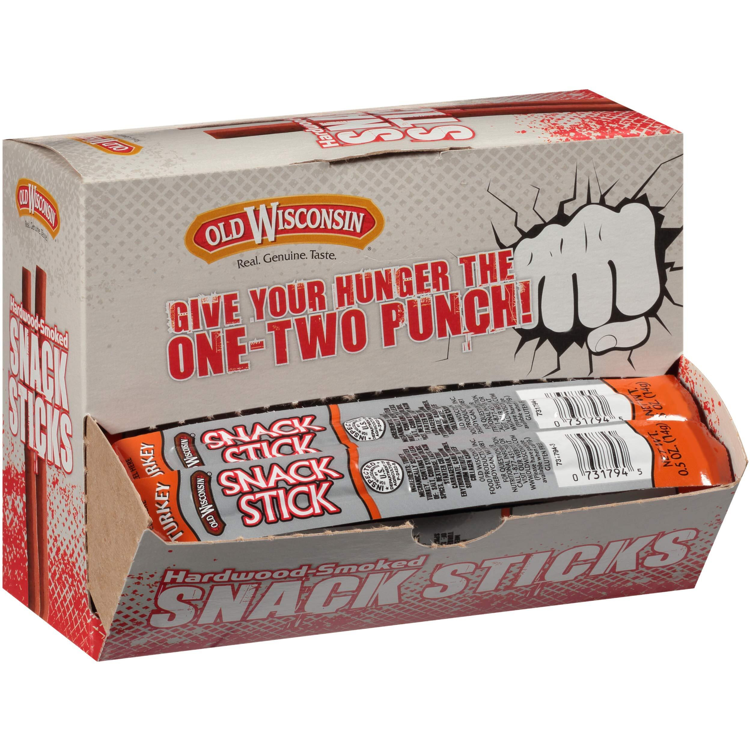 Old Wisconsin Turkey Sausage Snack Sticks, Naturally Smoked, Ready To Eat, High Protein, Low Carb, Keto, Gluten Free, Counter Box, 42 Individually Wrapped Sticks