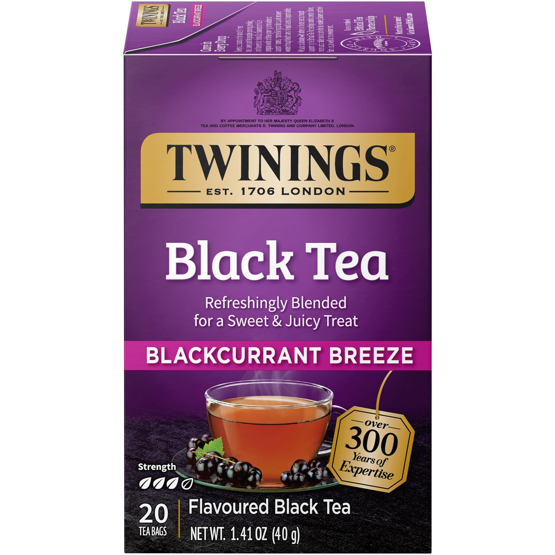Twinings Blackcurrant Breeze Black Tea, 20 Count (Pack Of 6), Individually Wrapped Tea Bags, Sweet, Tangy Taste, Caffeinated, Enjoy Hot Or Iced