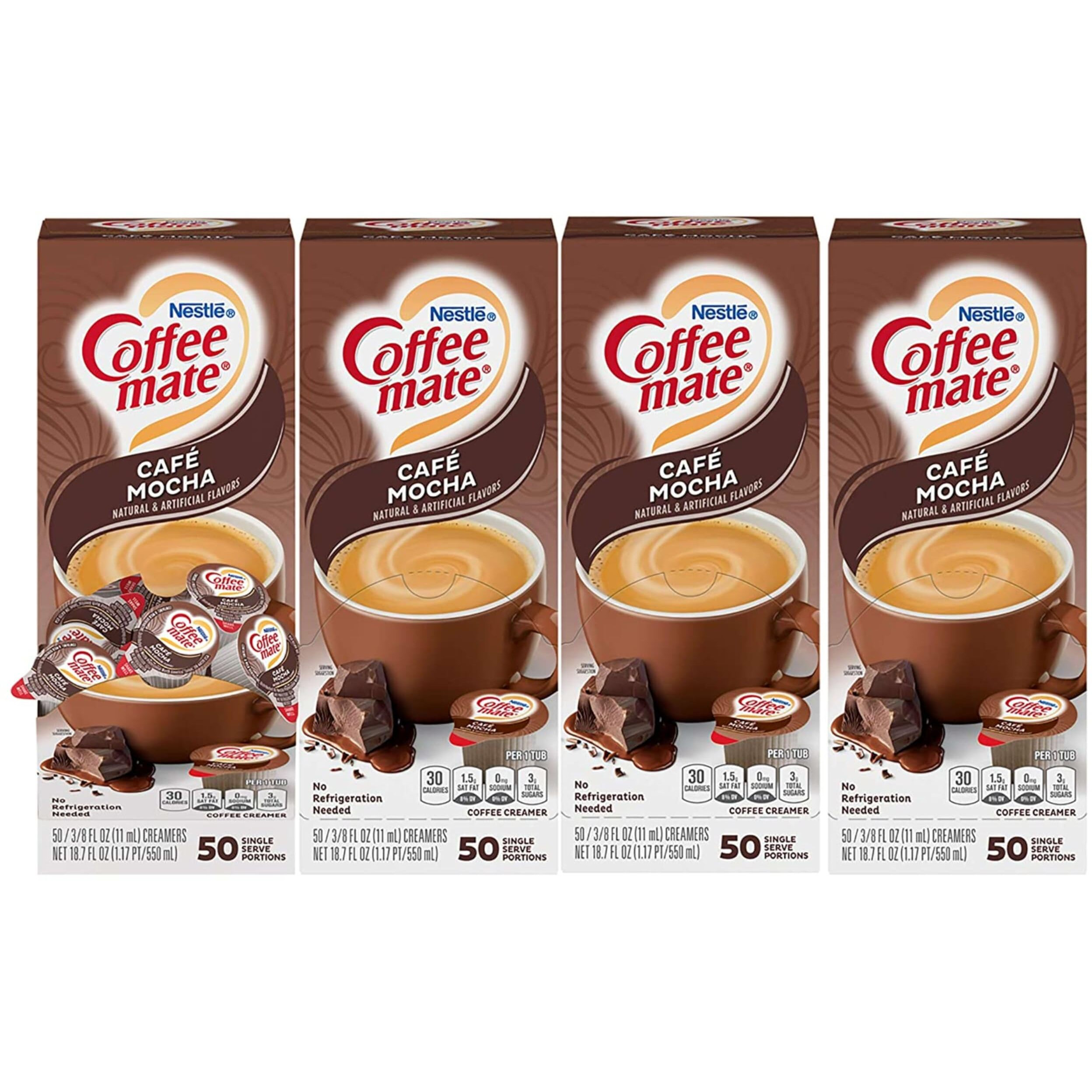 Nestle Coffee Mate Coffee Creamer, Cafe Mocha, Liquid Creamer Singles, Non Dairy, No Refrigeration, 0.375 Fl Oz Tubs (Pack Of 200)